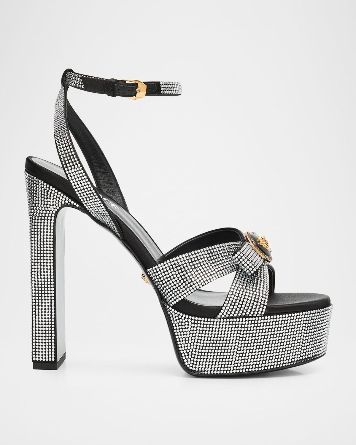 Gianni Ribbon Crystal Leather Platform Sandals