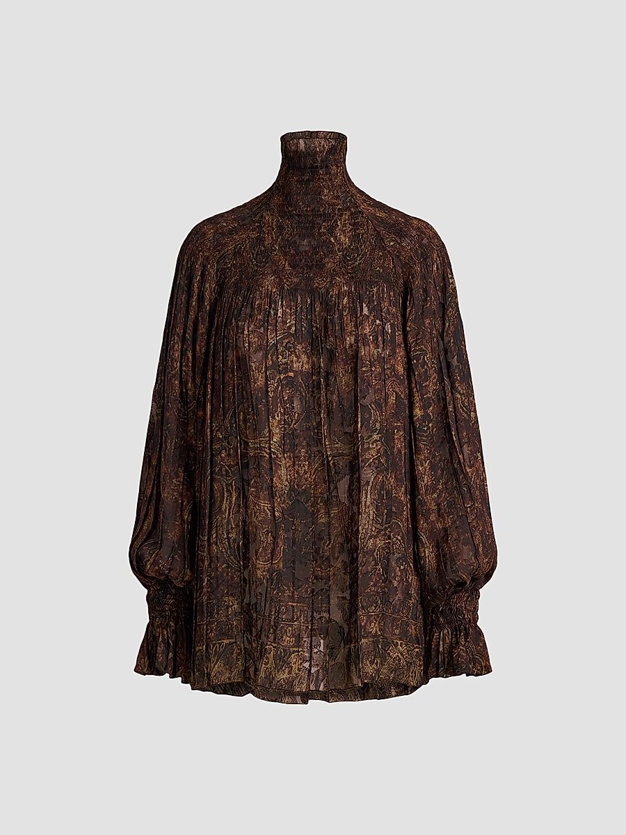 Ralph Lauren Collection Women's Maddison Tapestry Silk Blouse - Brown - Size 8