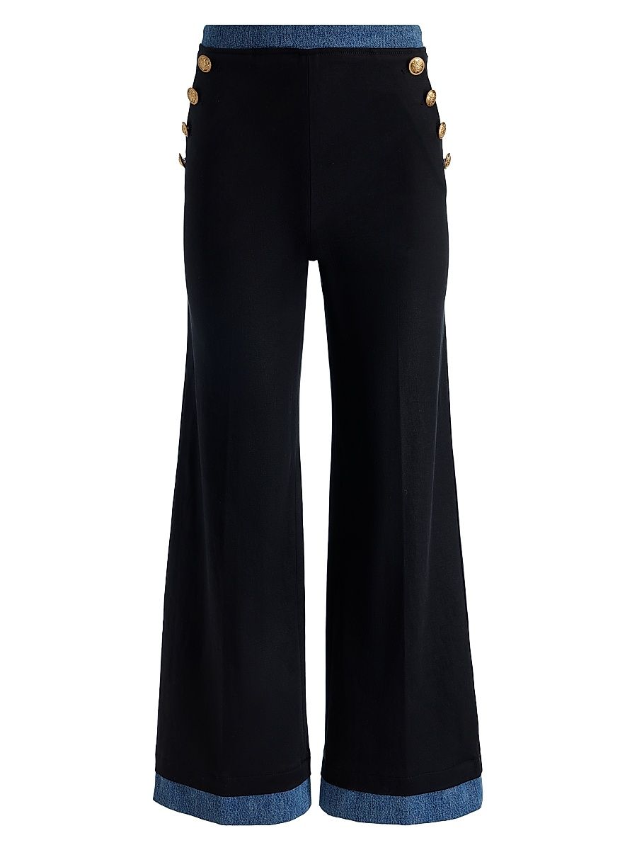 Women's Narin Button-Front Wide-Leg Crop Pants - Black Liana Blue - Size 14
