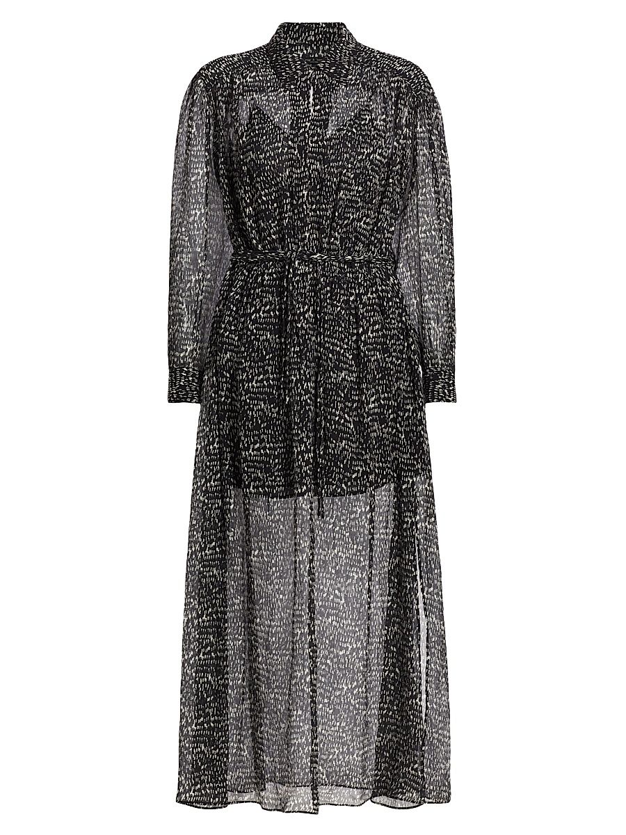 Women's Emmy Sheer Printed Dress - Black Multi - Size Medium