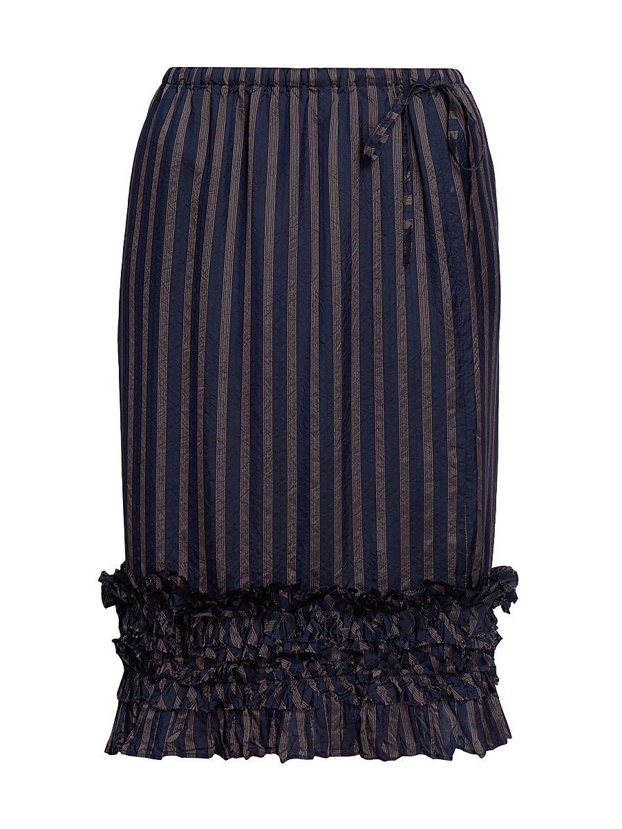 Women's Scotts Ruffle-Trim Striped Knee-Length Skirt - Navy - Size 10