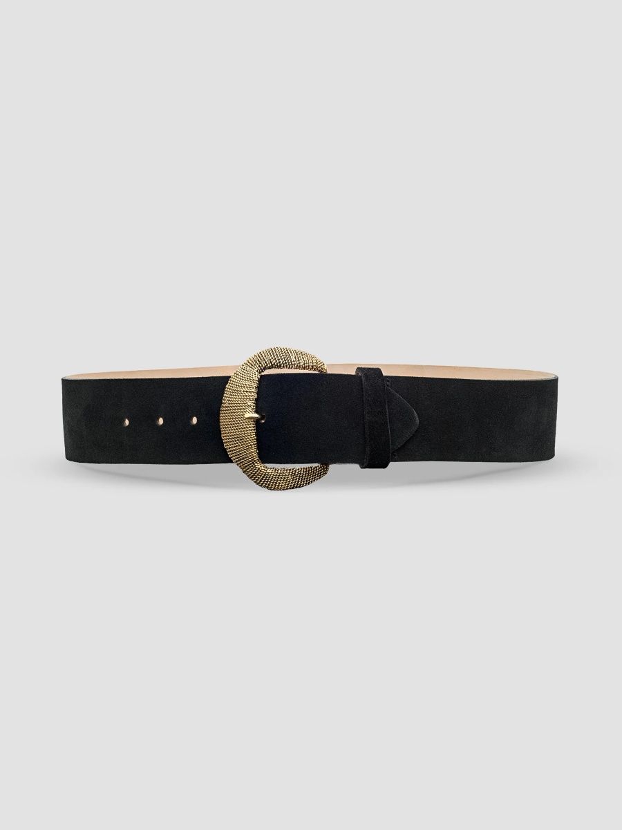 L'AGENCE Women's Roden Sculpted Texture Belt - Black Suede - Size Large