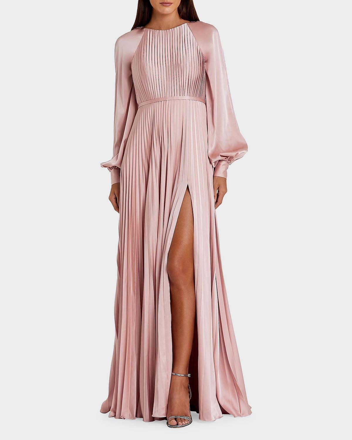 Pleated A-Line Satin Charmeuse Gown