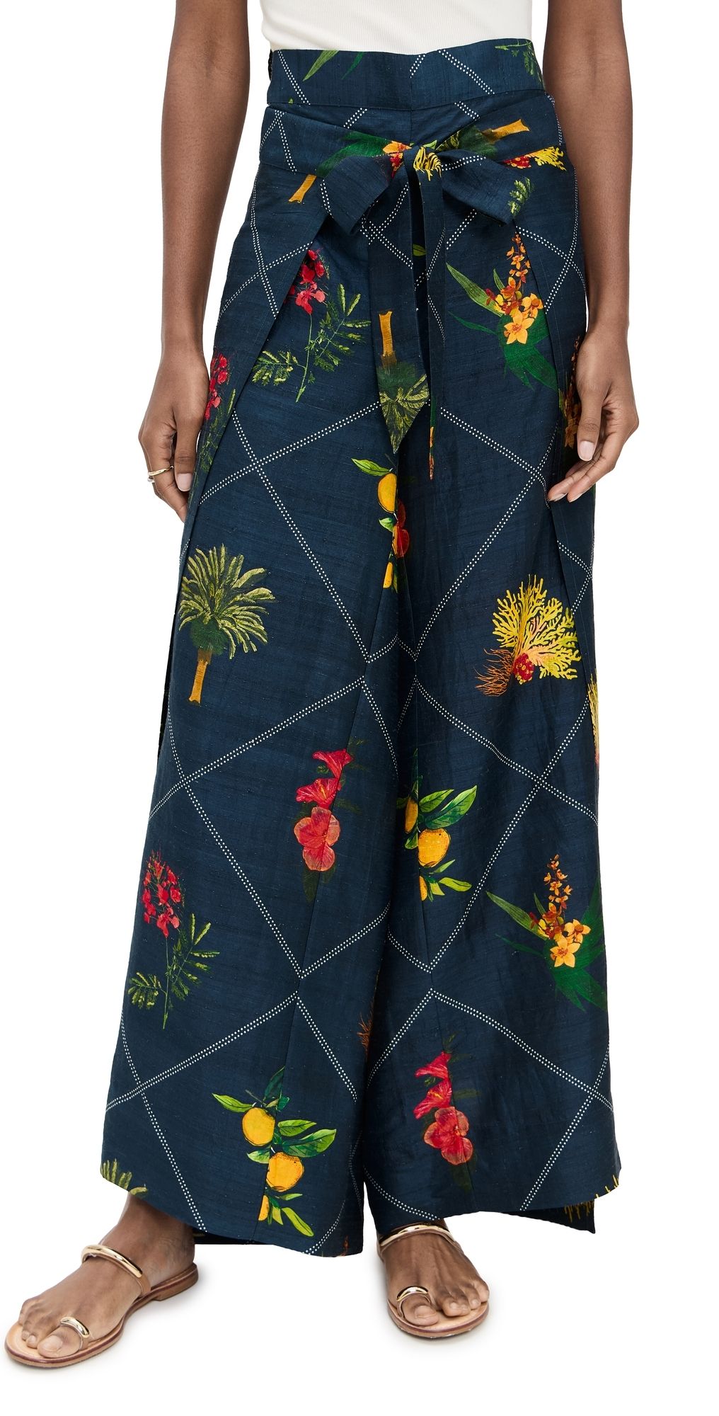 Coniglio Palm Beach Two Panel Wrap Silk Pants Florida Frame Navy 1