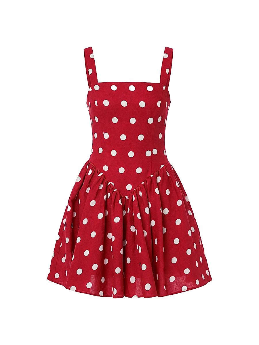 Women's Vittoria Polka Dot Linen-Blend Minidress - Crimson Polka Dot - Size 0