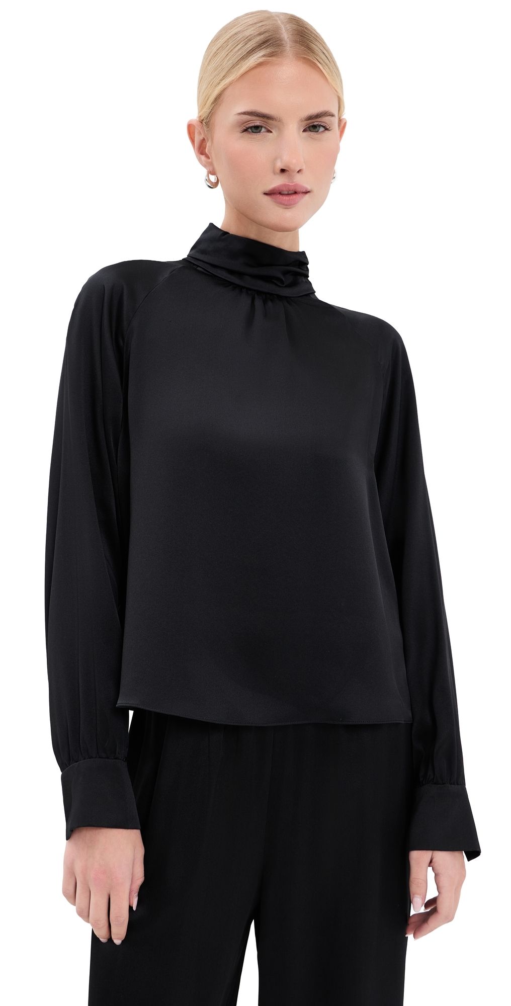 Sablyn Nadine Slouchy Turtleneck Silk Blouse Black M