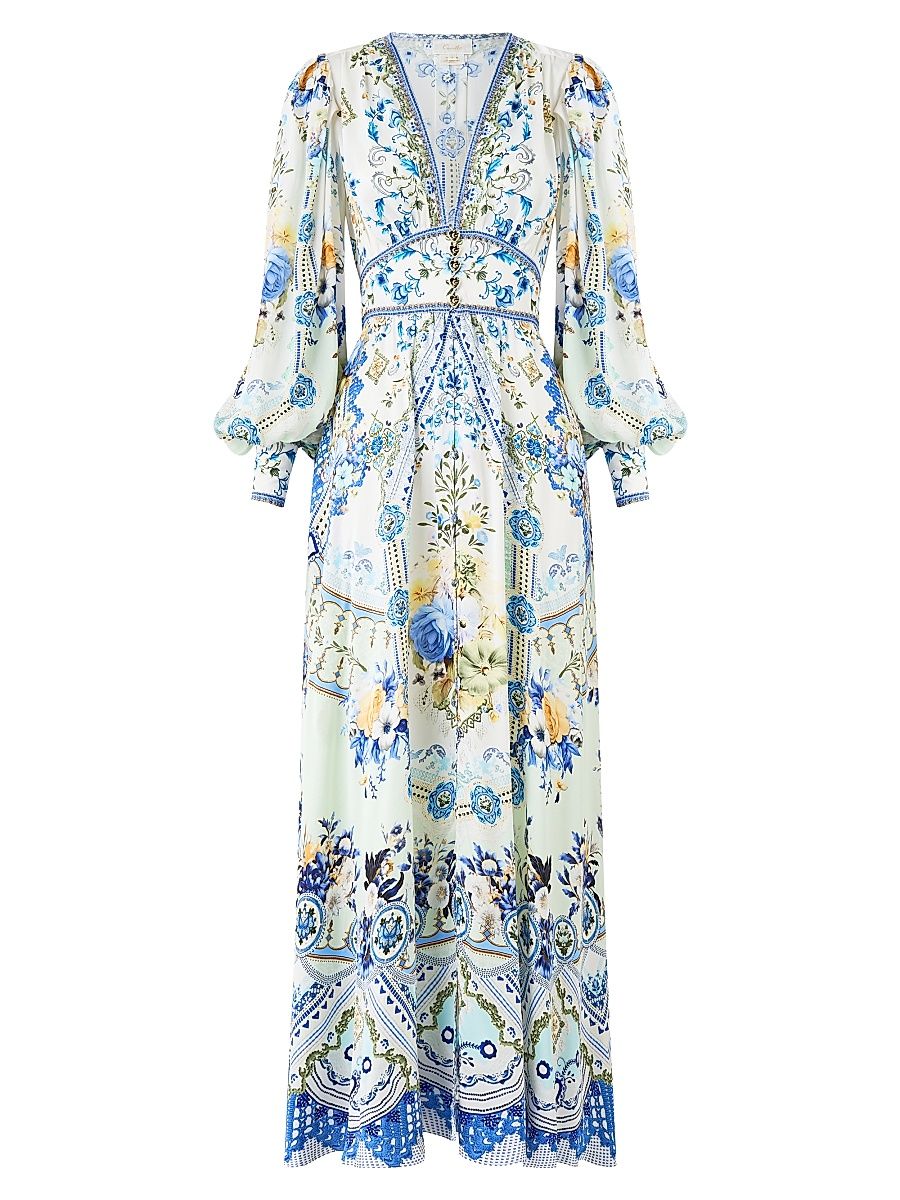 Women's Floral Silk Maxi Dress - My Homespun Heart - Size Large