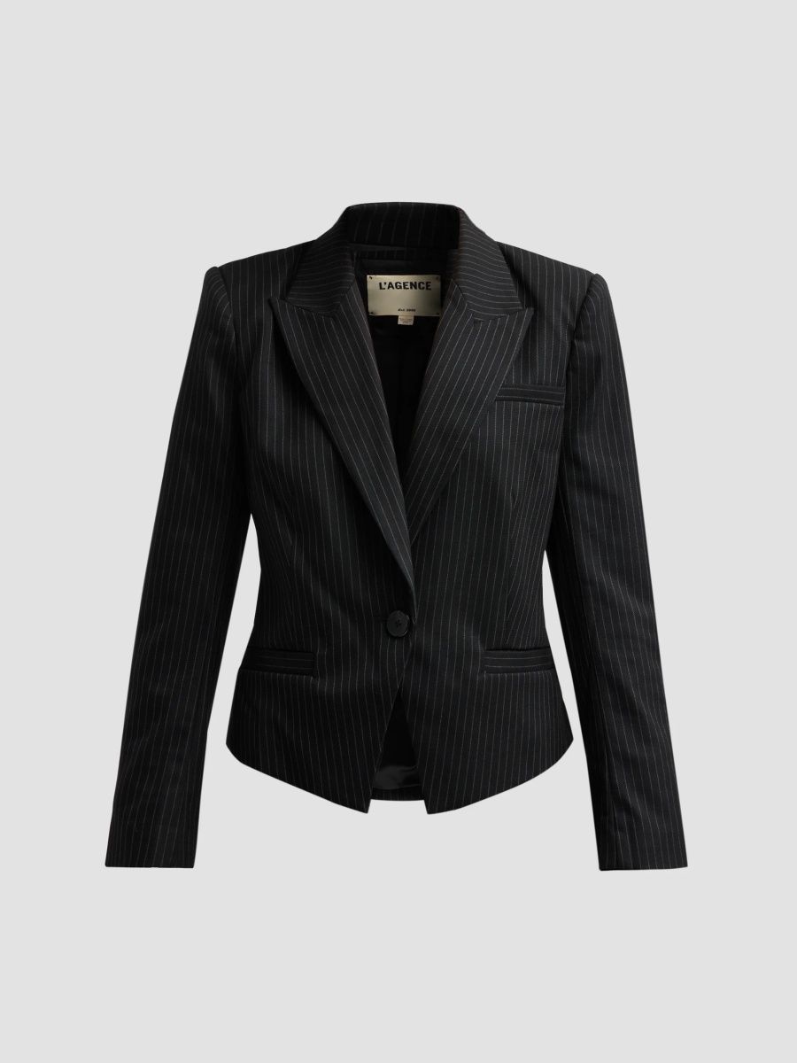 L'AGENCE Women's Misa Blazer - Black Grey Pinstripe - Size 16