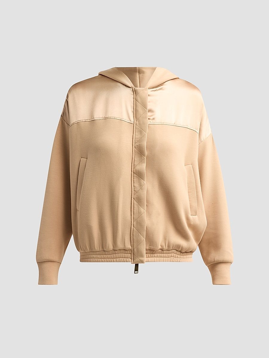 Women's Fiona Satin-Trim Hooded Jacket - Camel - Size XL