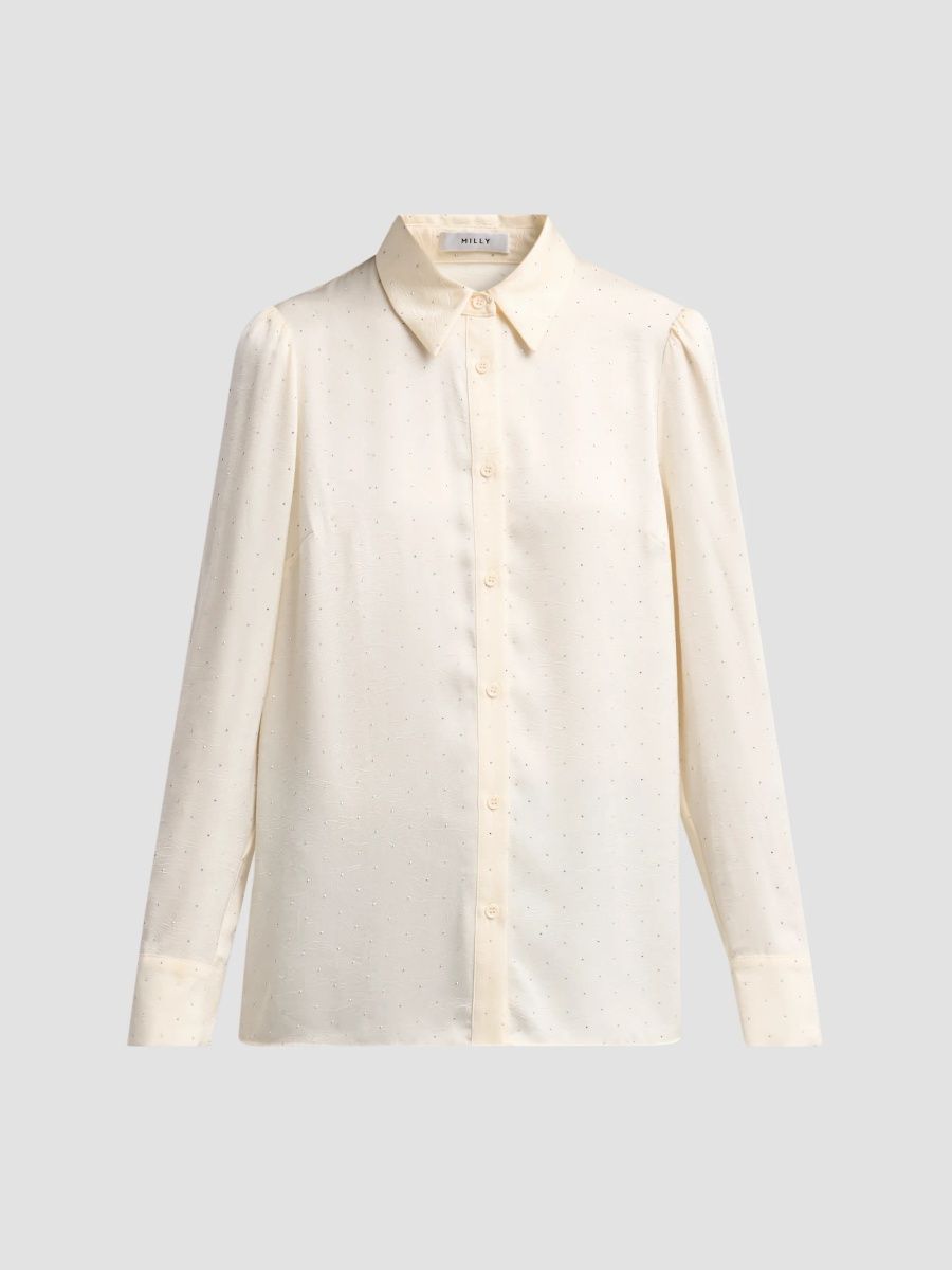 Milly Women's Ashton Embellished Crushed Satin Blouse - Ivory - Size Large