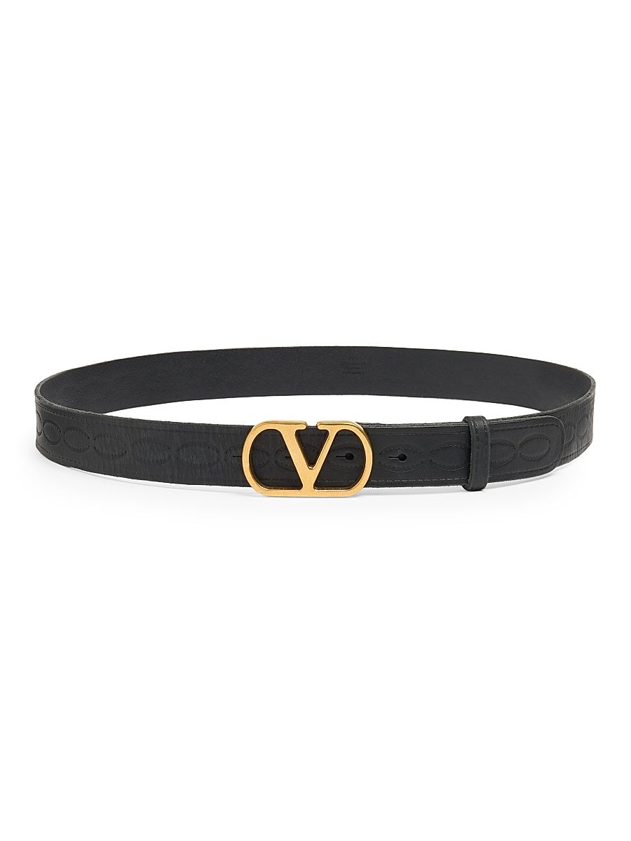 Men's VLogo Signature Calfskin Belt 30MM - Black - Size 46