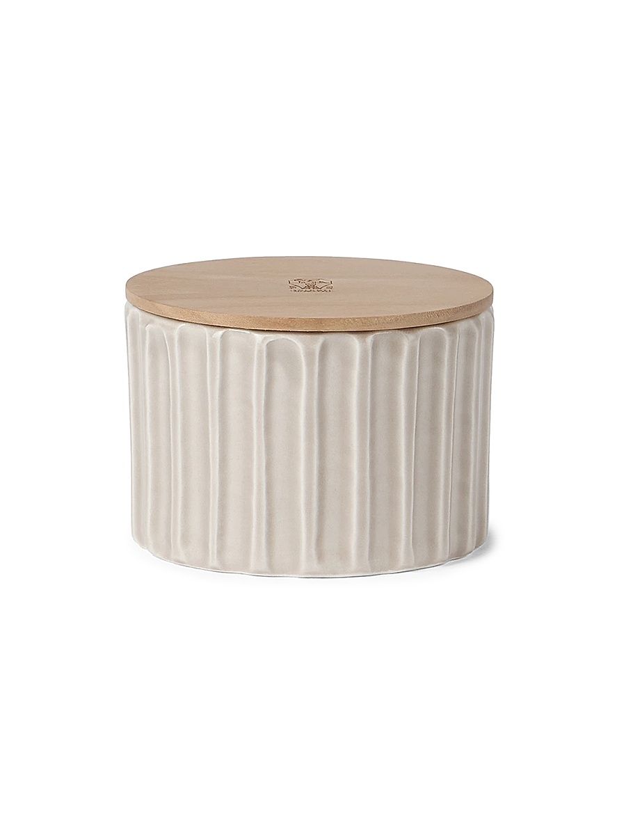 Small Scented Candle in Ridged Ceramic Vessel with Walnut Wood Lid - Milk