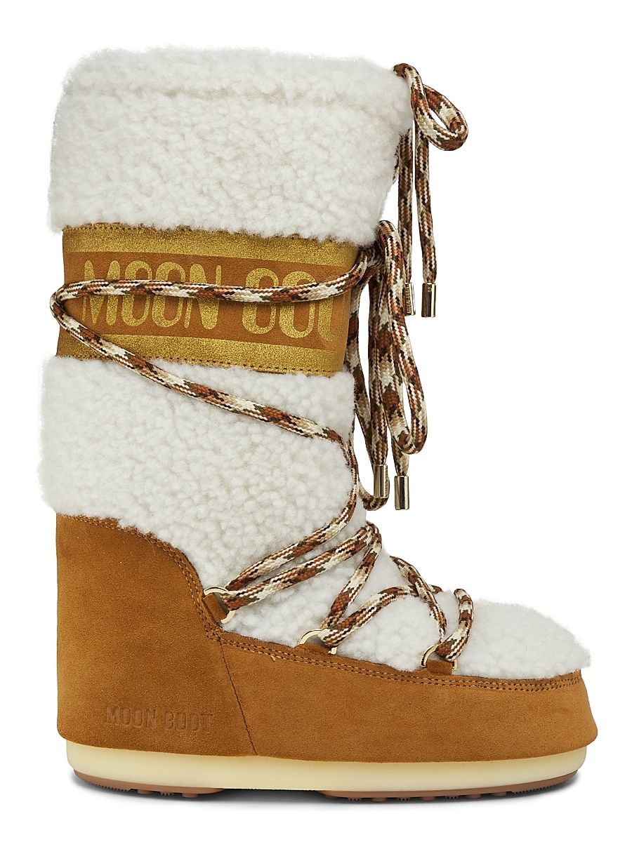 Women's Icon Shearling-Trim Wool & Suede Boots - Whisky Off White - Size 4.5