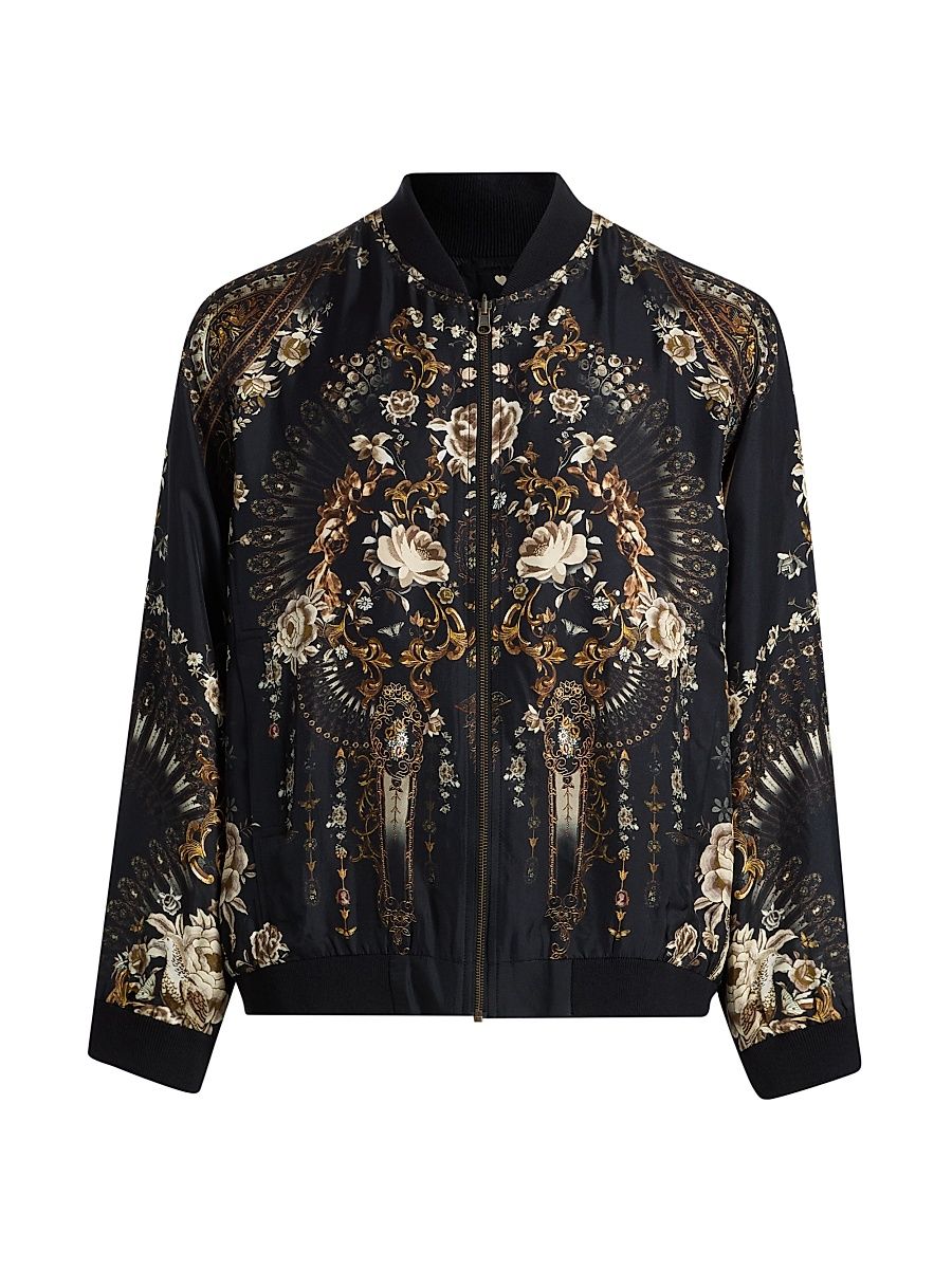 Men's Reversible Silk Full-Zip Bomber Jacket - Flamenco Folklore - Size Large