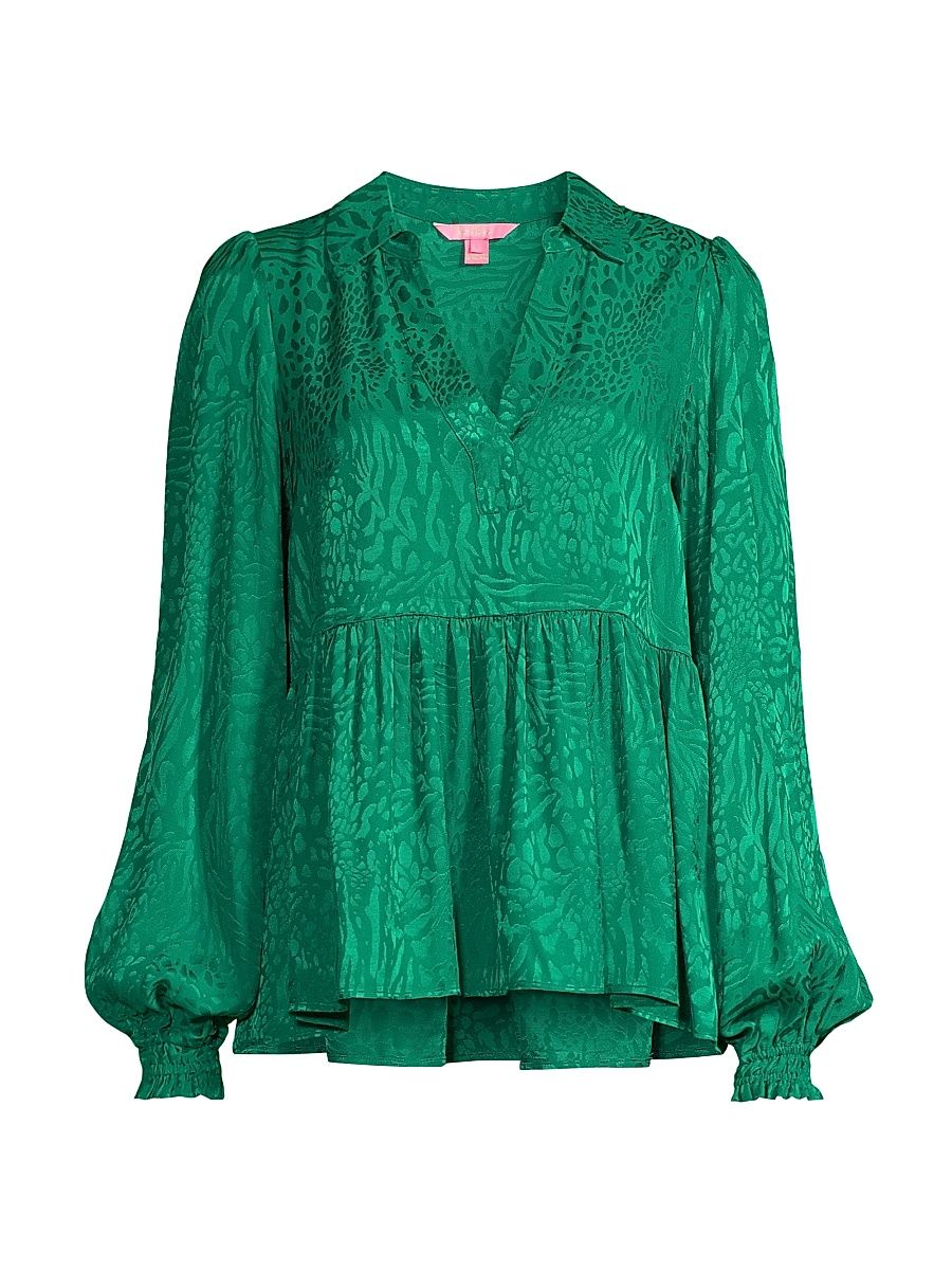 Women's Jaylene Leopard Jacquard Blouse - Evergreen Party - Size 00