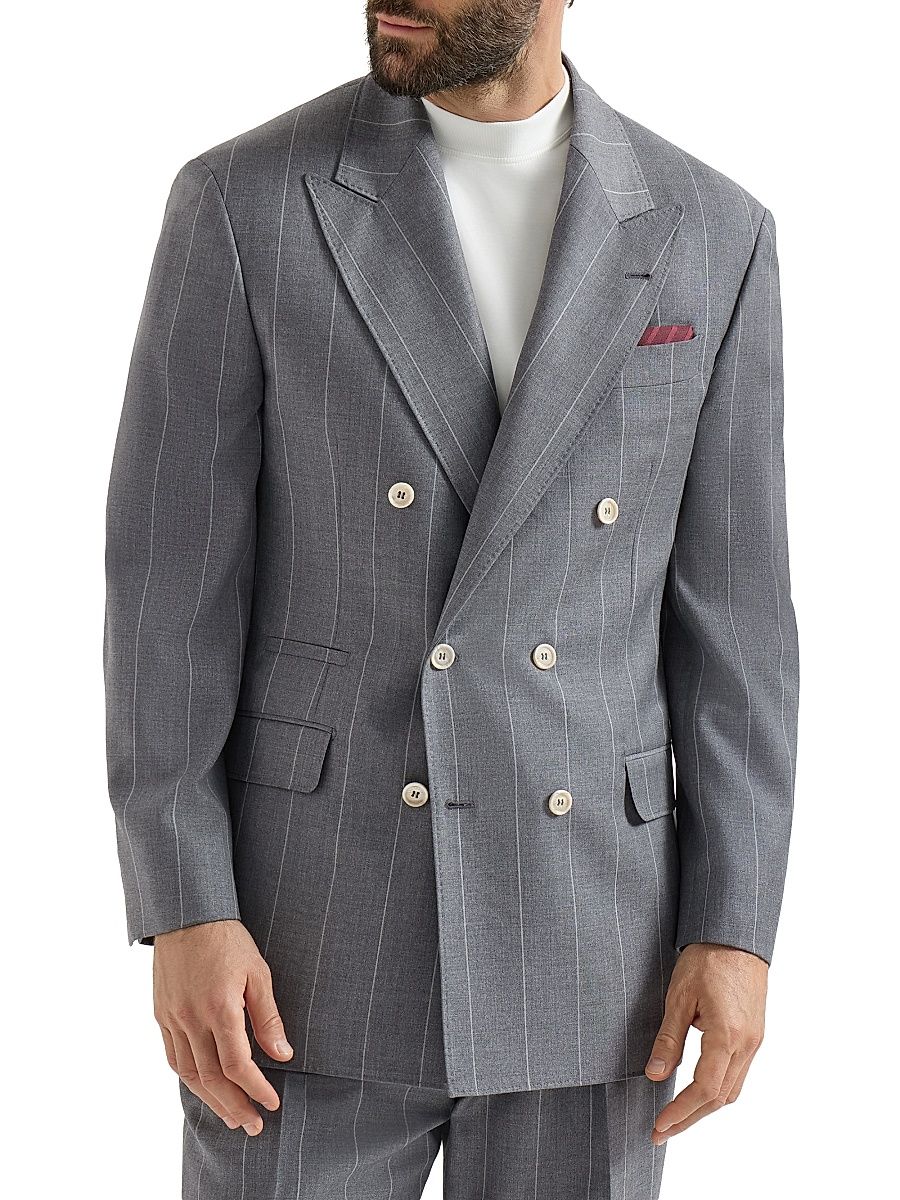 Men's Virgin Wool Chalk Stripe One and a Half Breasted Tailor Blazer - Medium Grey - Size 44