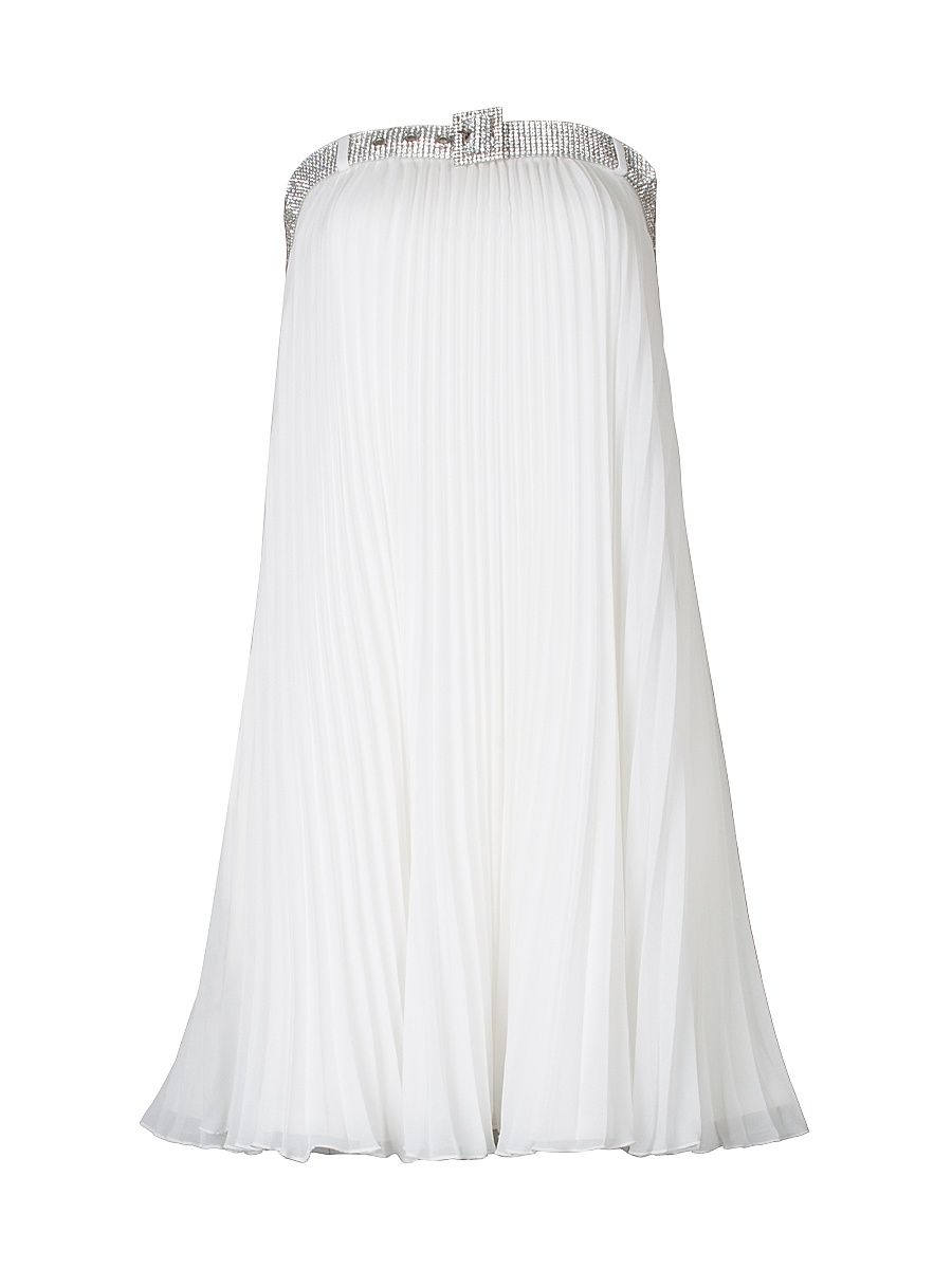 Women's Chiffon Pleated Strapless Minidress - White - Size 6