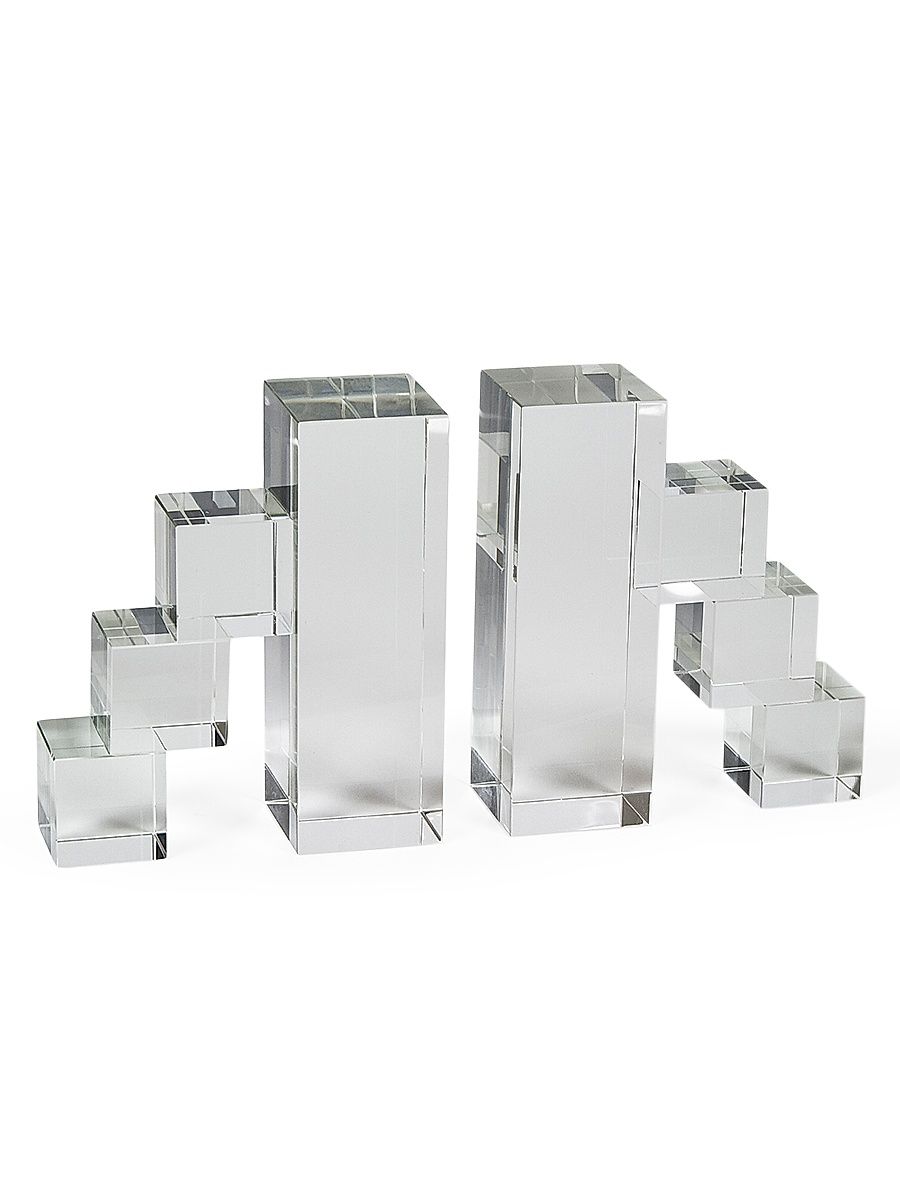 Crystal Block Steps 2-Piece Bookend Set - Clear