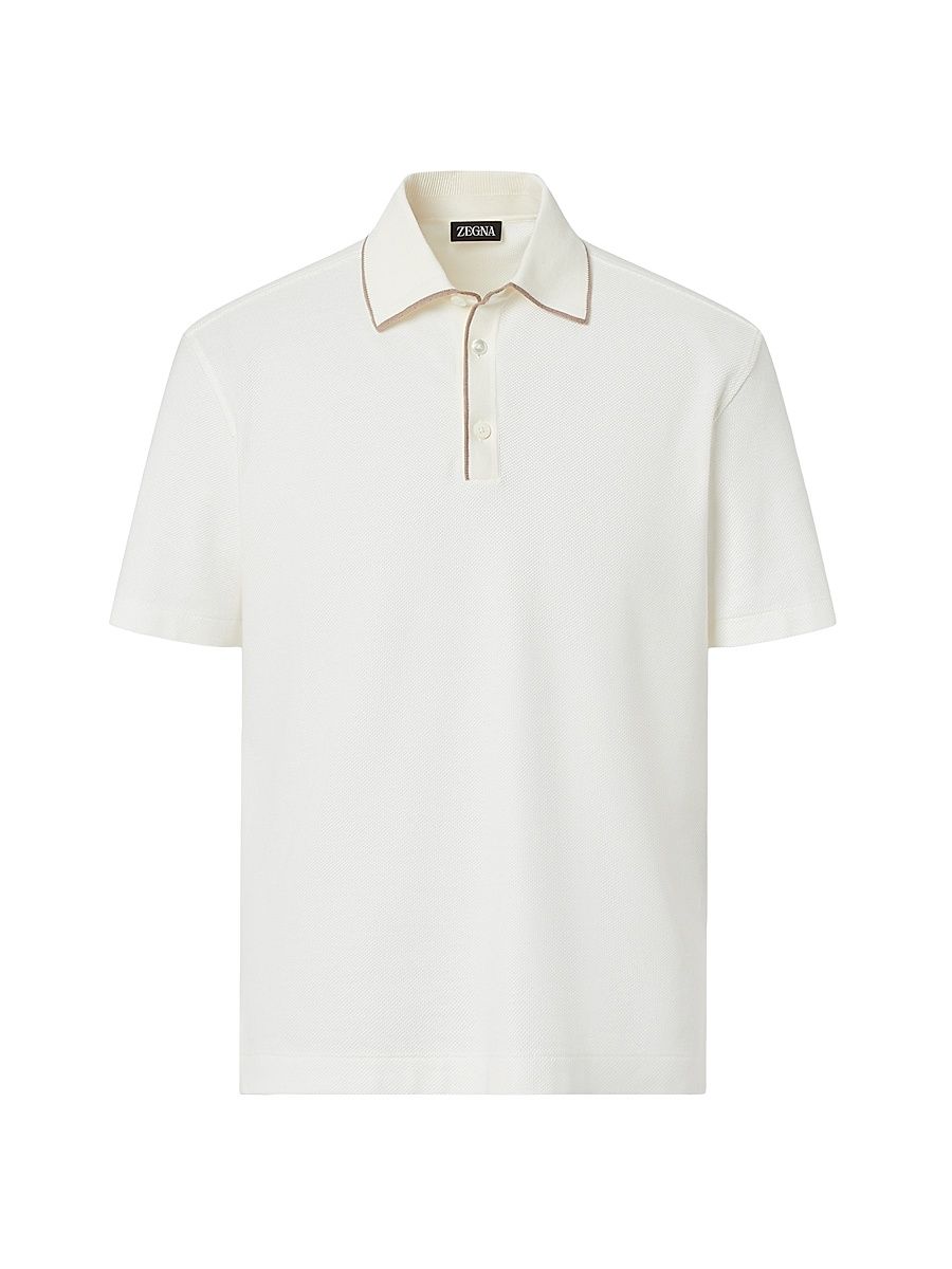 Men's Cotton and Silk Polo Shirt - White - Size 42