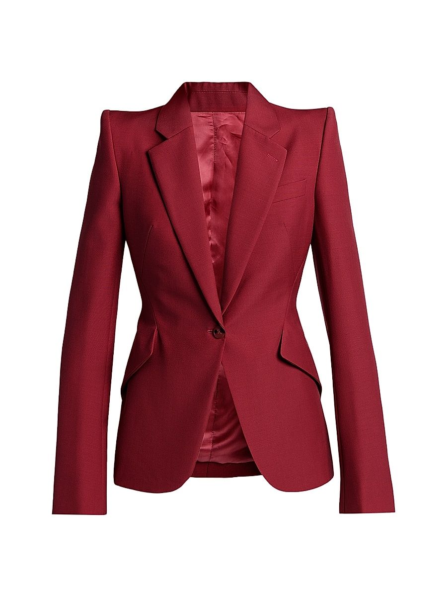 Women's Peak-Shoulder Wool-Mohair Jacket - Bordeaux - Size 8