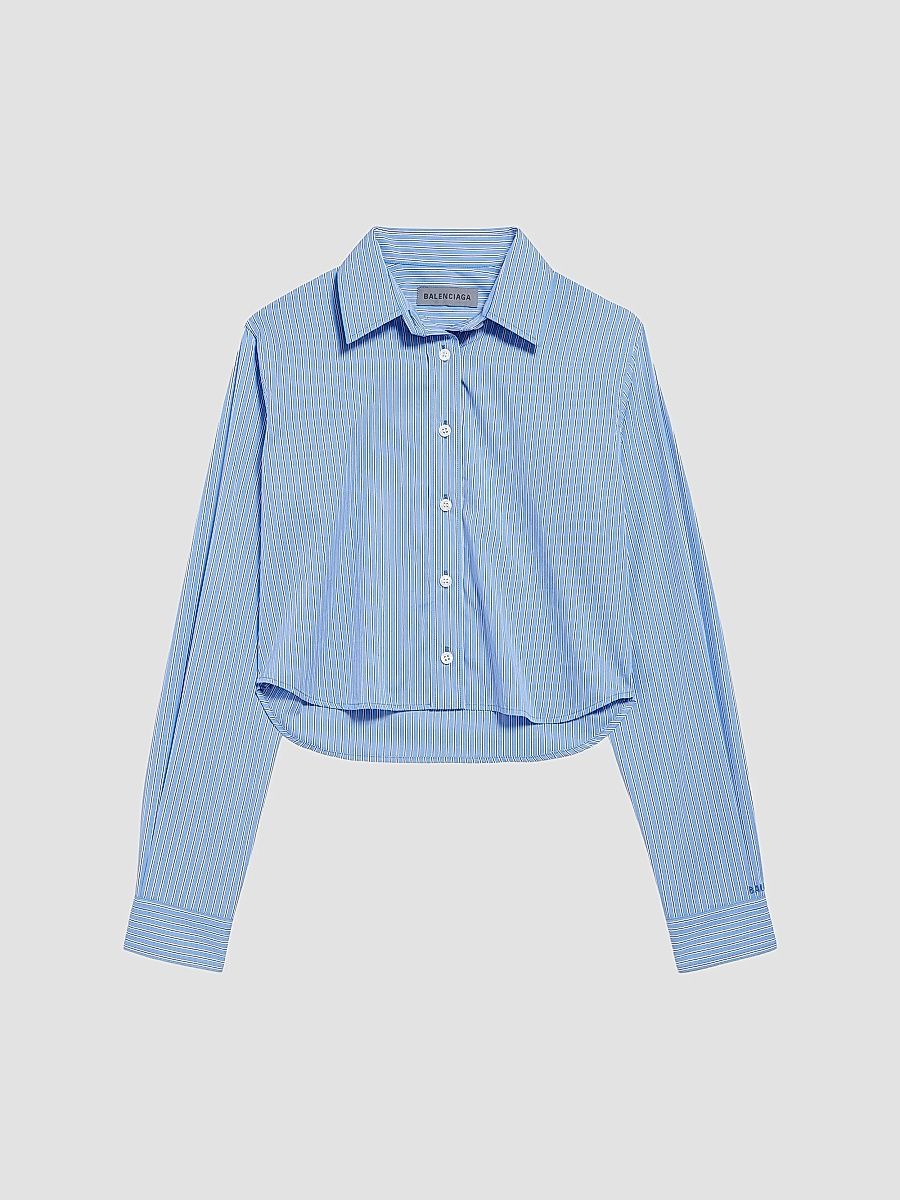 Balenciaga Women's Striped Cropped Shirt - Blue - Size 0
