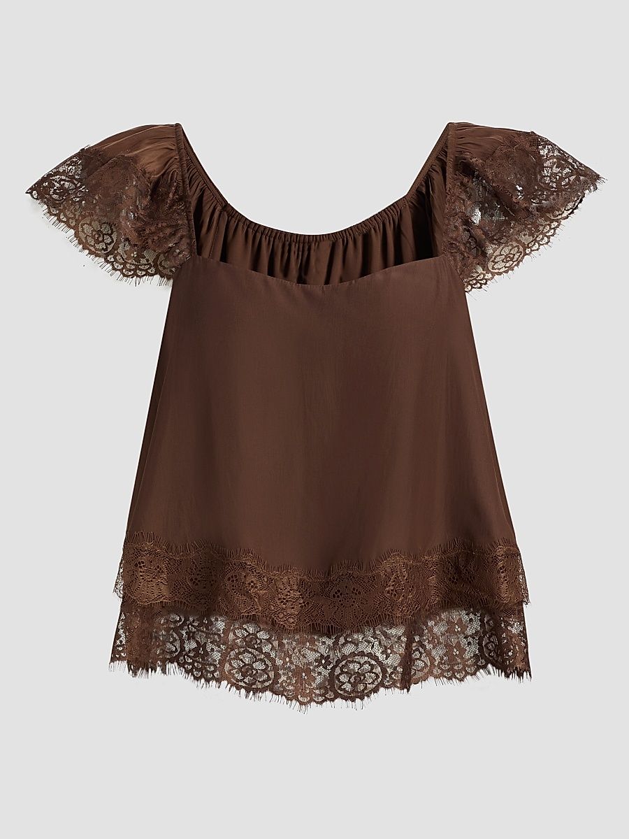 Women's Lena Lace-Trim Square-Neck Top - Sepia - Size XXL