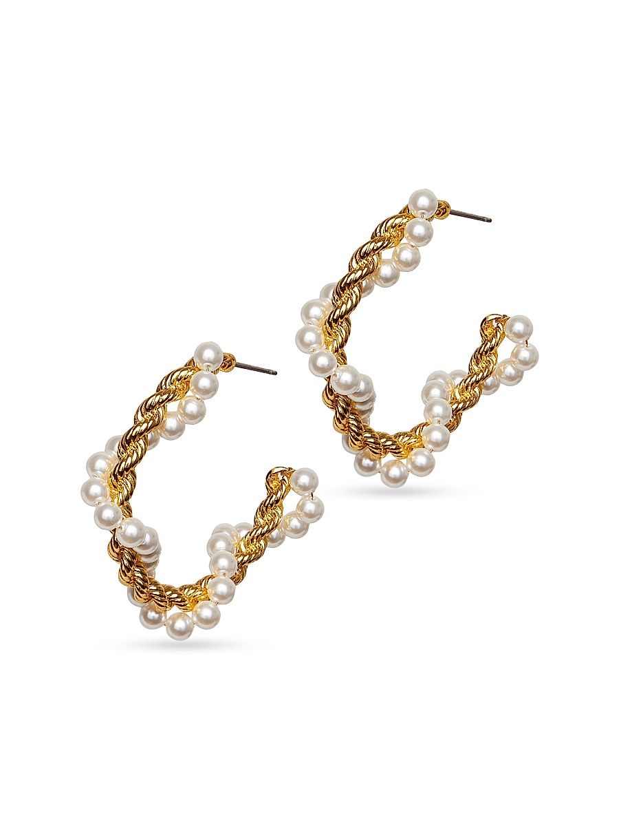 Women's Pearl Twisted Hoop Earrings - Pearl