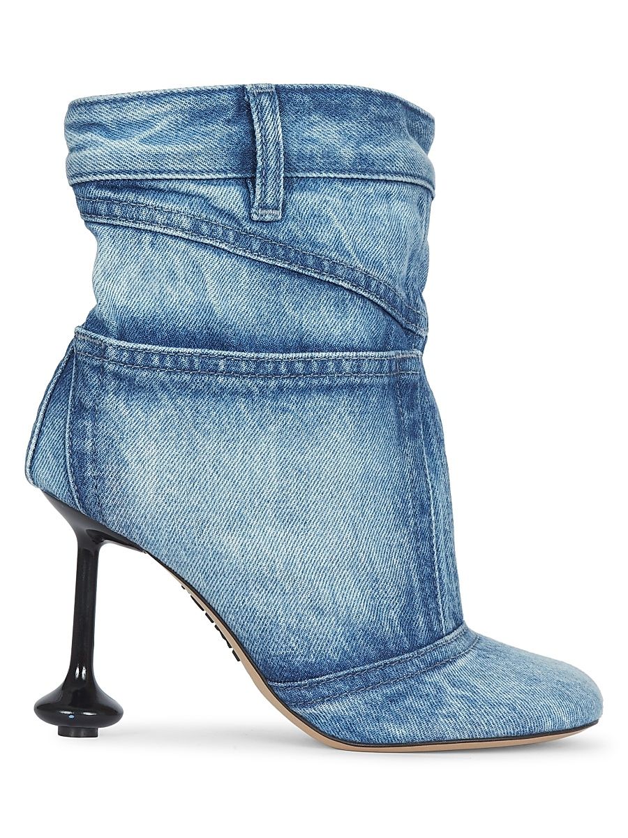 Women's Toy Panta 90MM Leather & Denim Ankle Boots - Washed Denim - Size 6