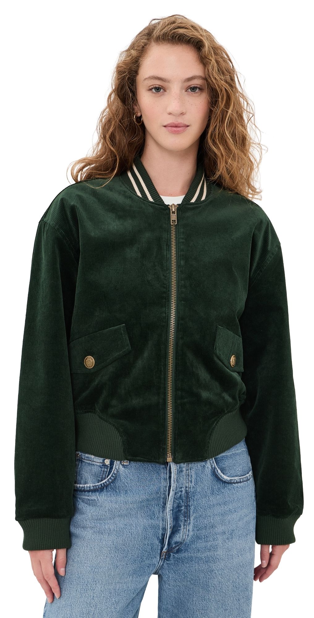 Good American The Corduroy Varsity Jacket Forest Green L
