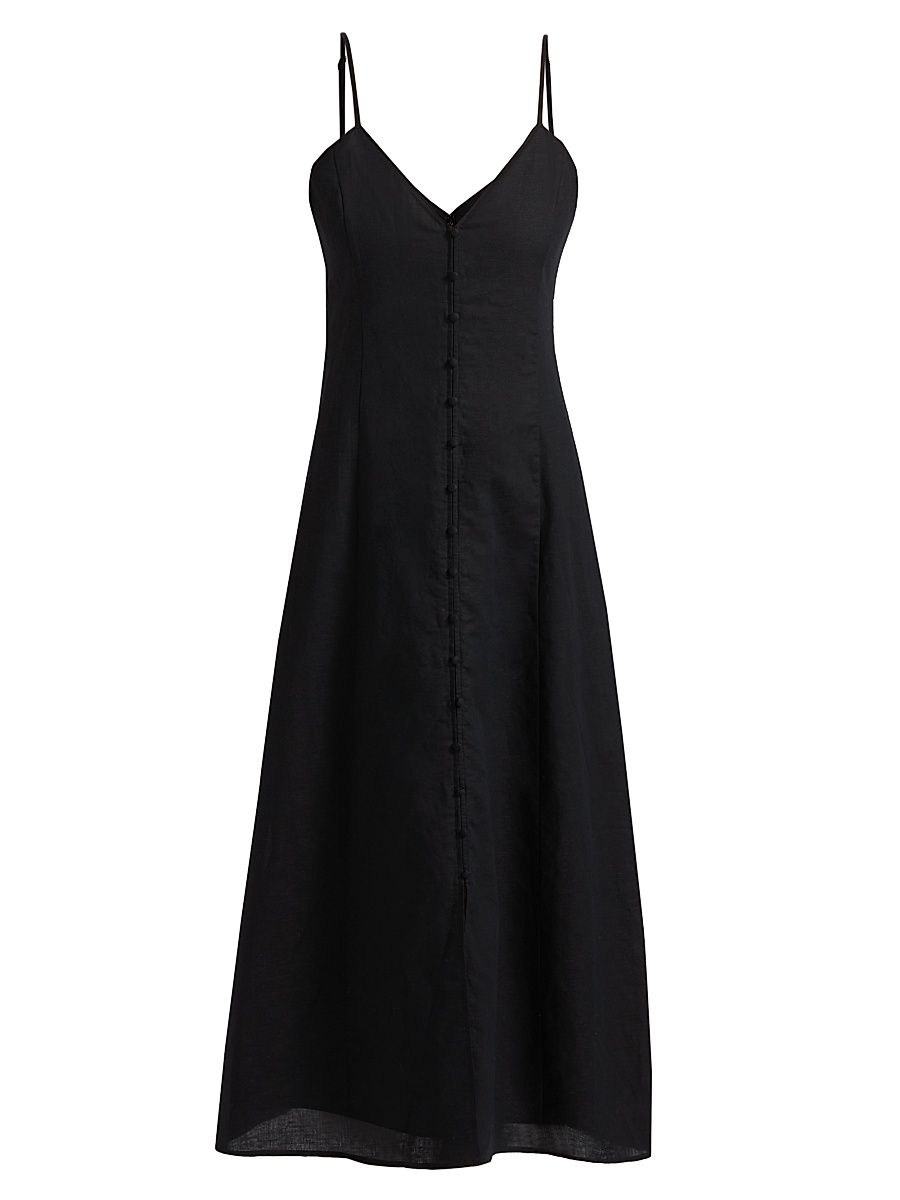 Women's Modena Linen-Cotton Midi-Dress - Black - Size 2