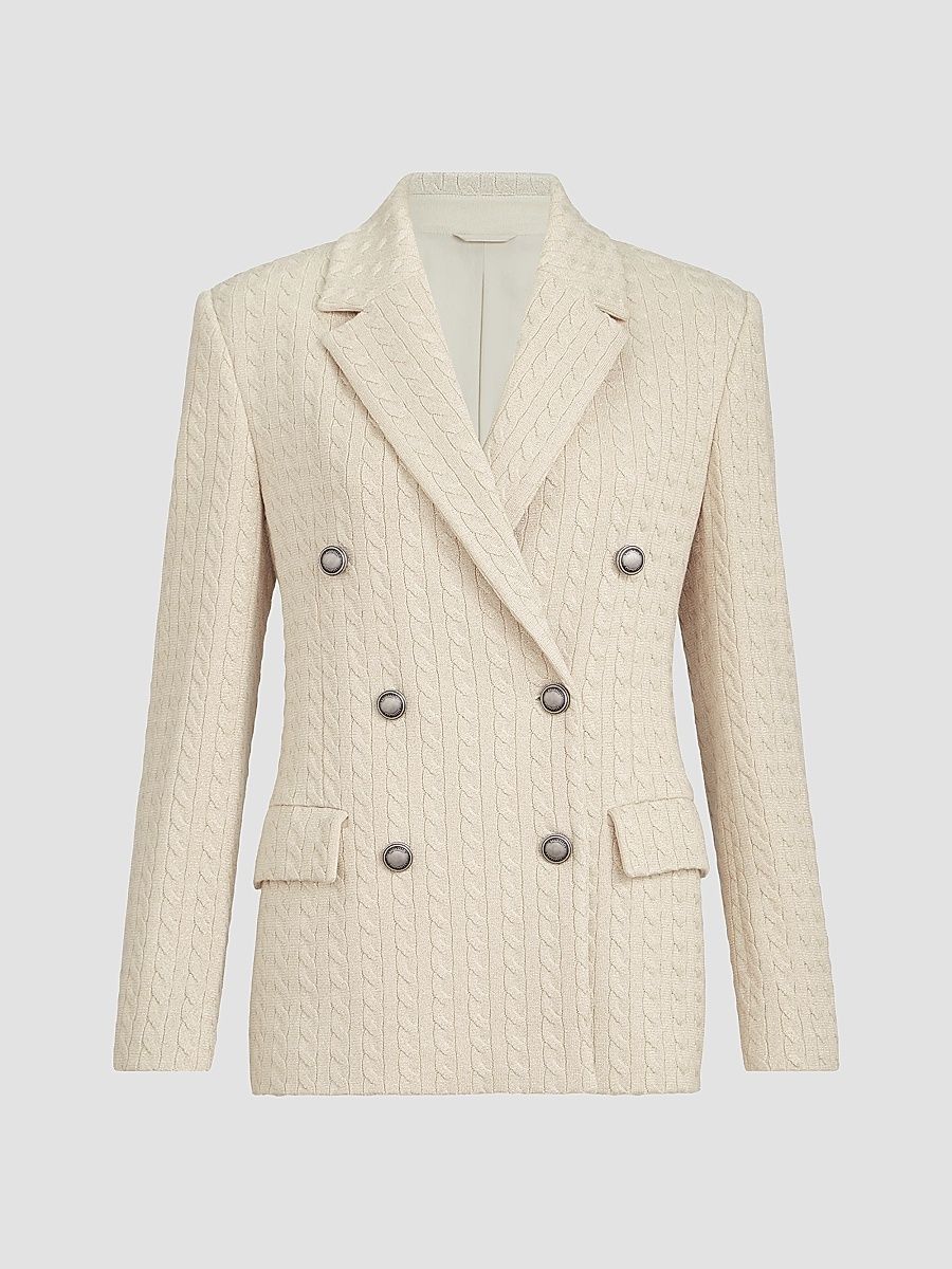 Women's Sparkling Cotton and Viscose English Rib Knit Blazer with Monili - Cream - Size 4