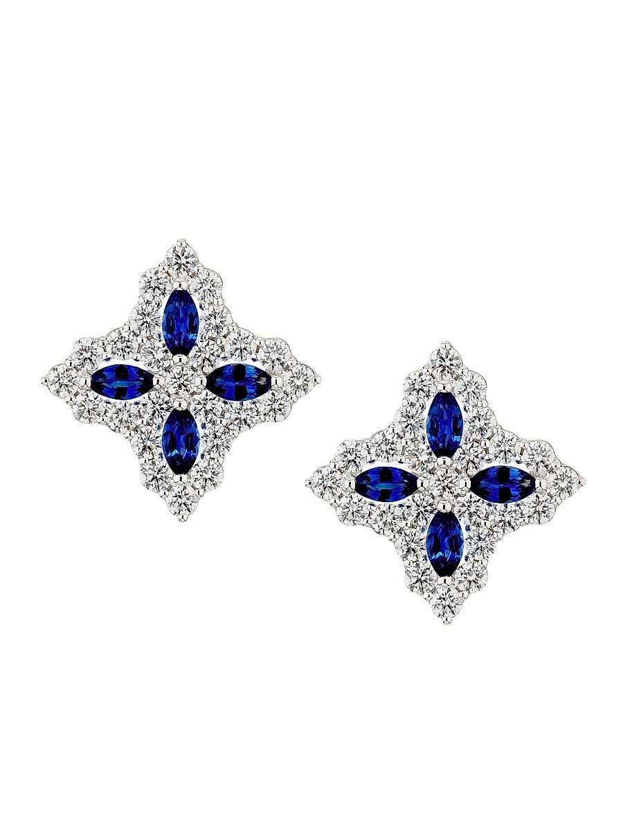 Women's Diamond Princess 18K White Gold, Blue Sapphire & 1.01 TCW Diamond Stud Earrings - White Gold