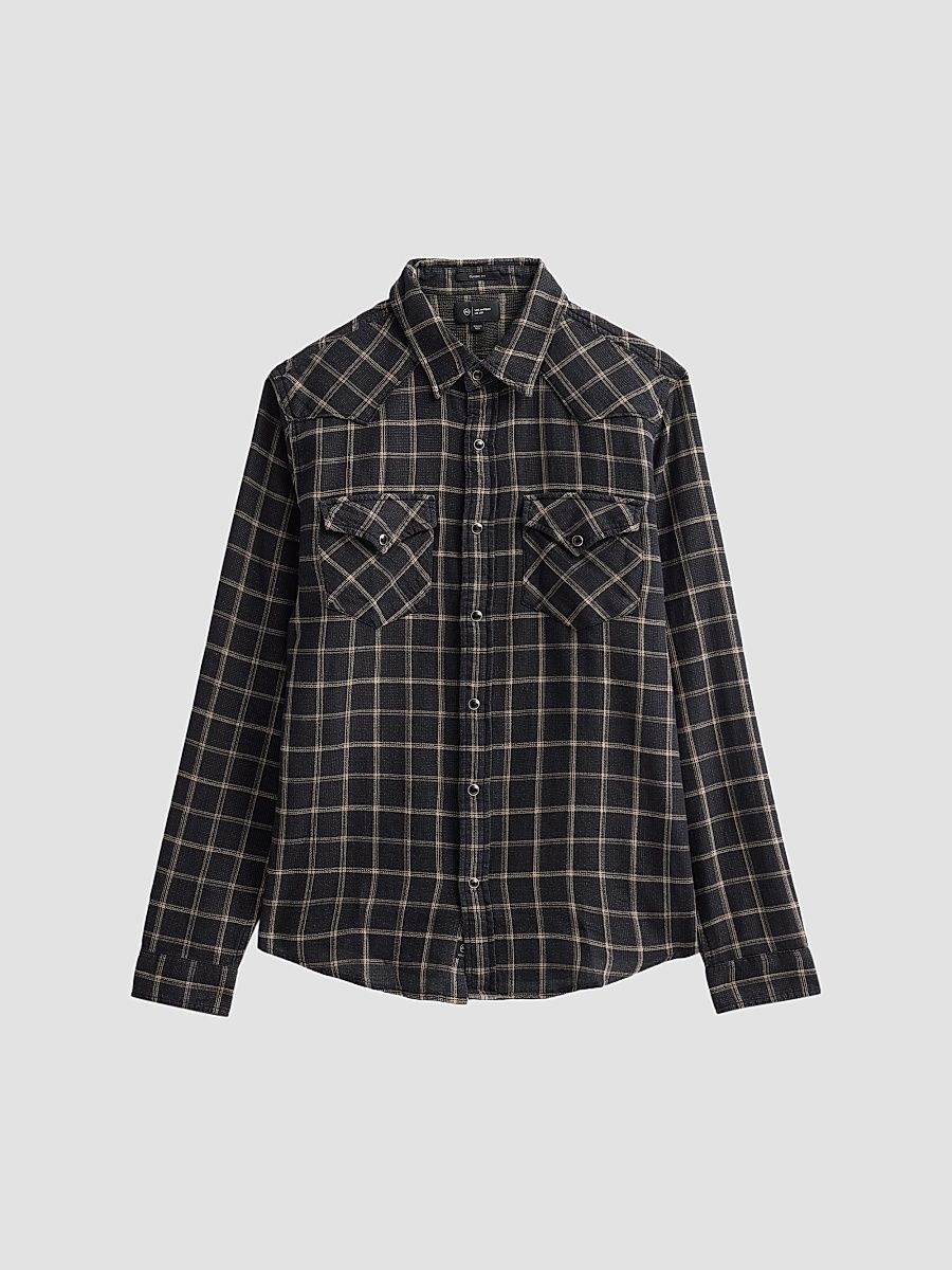 Men's Huston Check Cotton Western Shirt - Black Multi - Size XXL