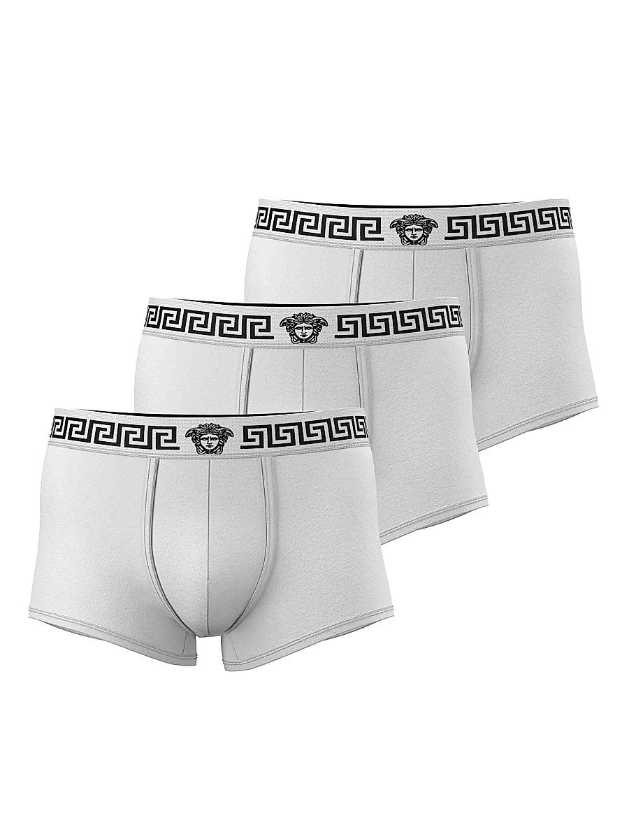 Men's 3-Pack Greca Medusa Head Cotton Jersey Trunk Briefs - Optical White - Size XL