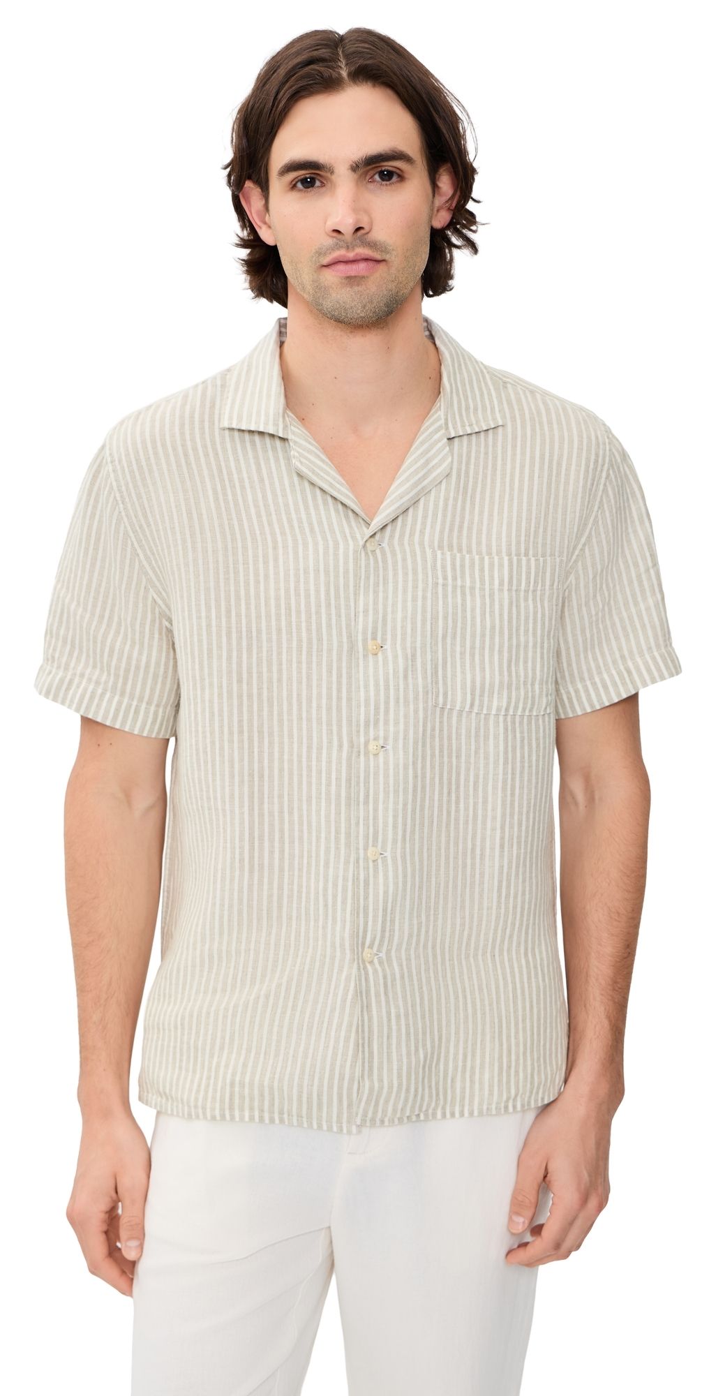 Alex Crane Striped Linen Camp Shirt Saltlines L