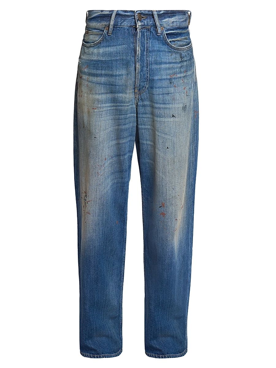 Men's Trafalgar Paint Splatter Straight-Leg Jeans - Mid Blue - Size XXL