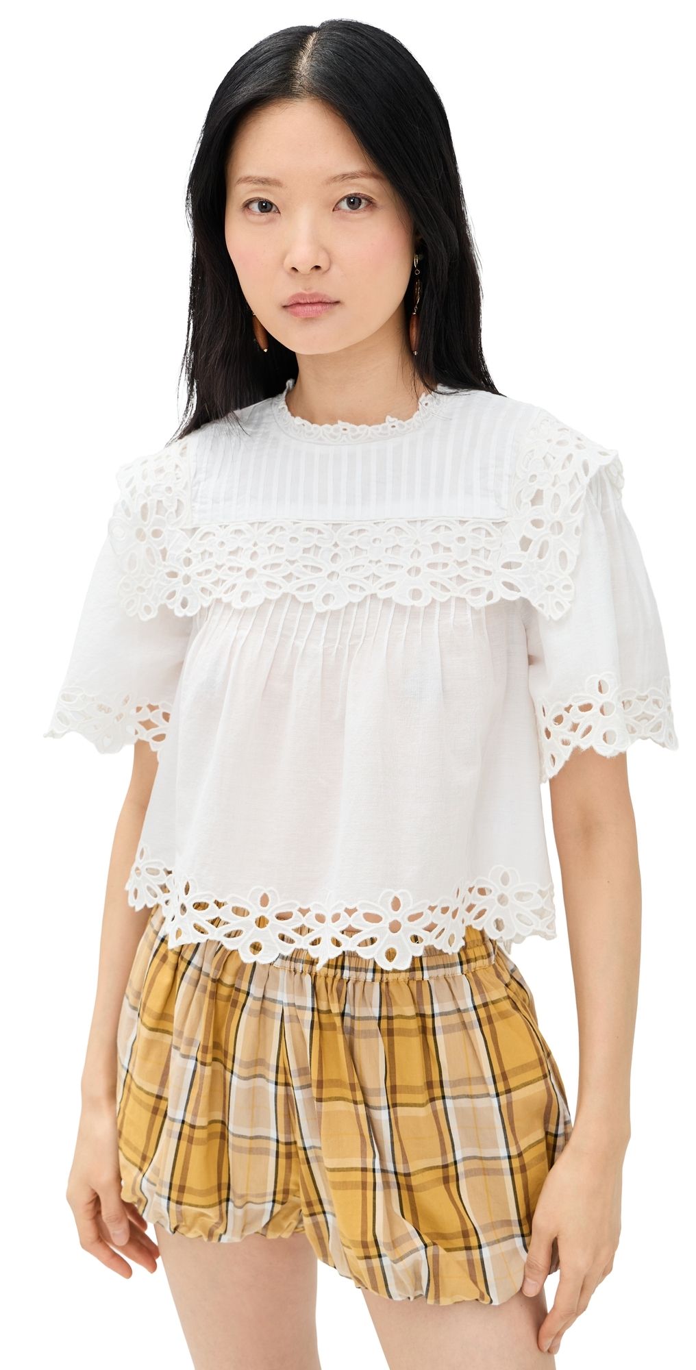 Sea Leila Eyelet Short Sleeve Top White S