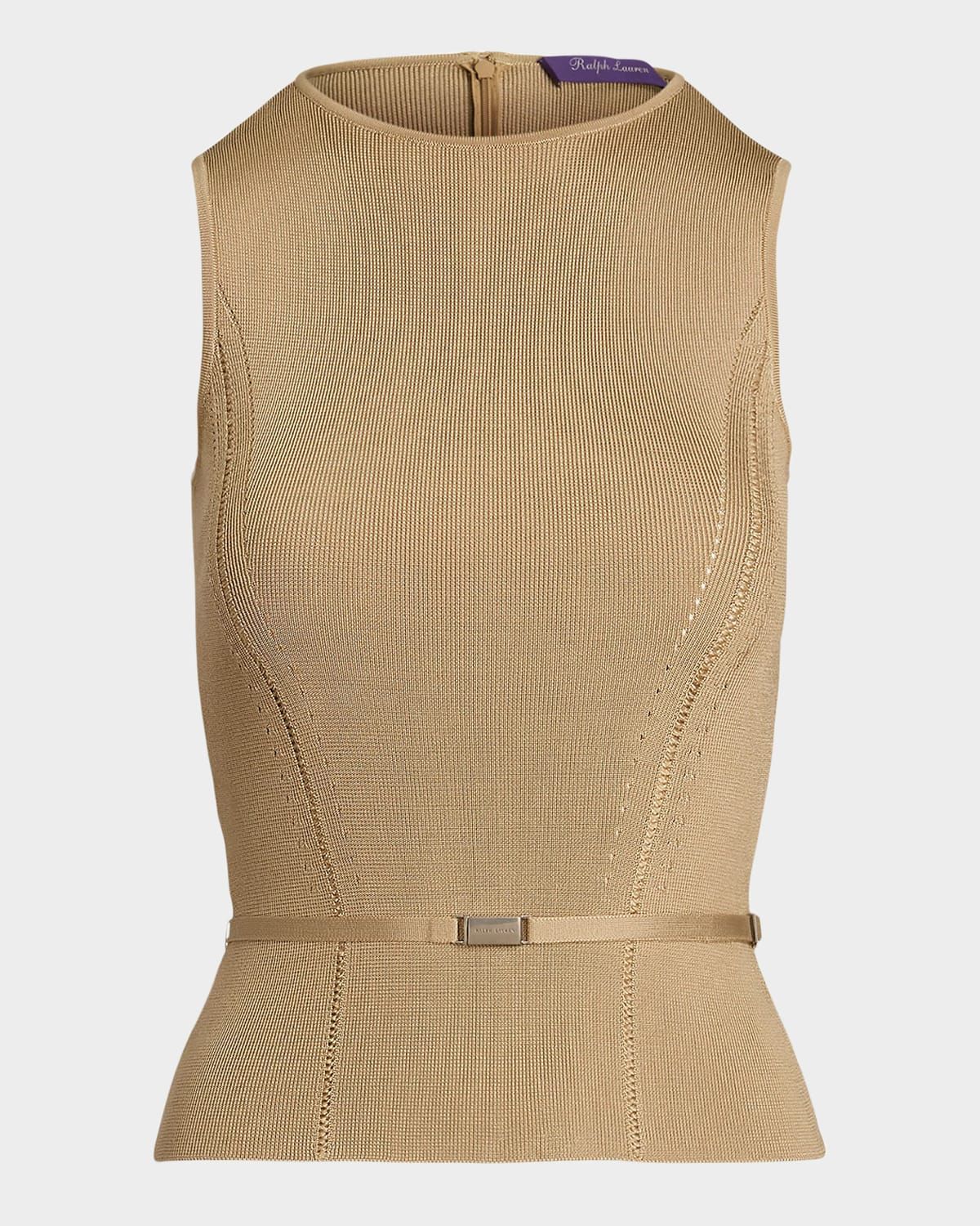 Belted Stretch Silk Sleeveless Sweater