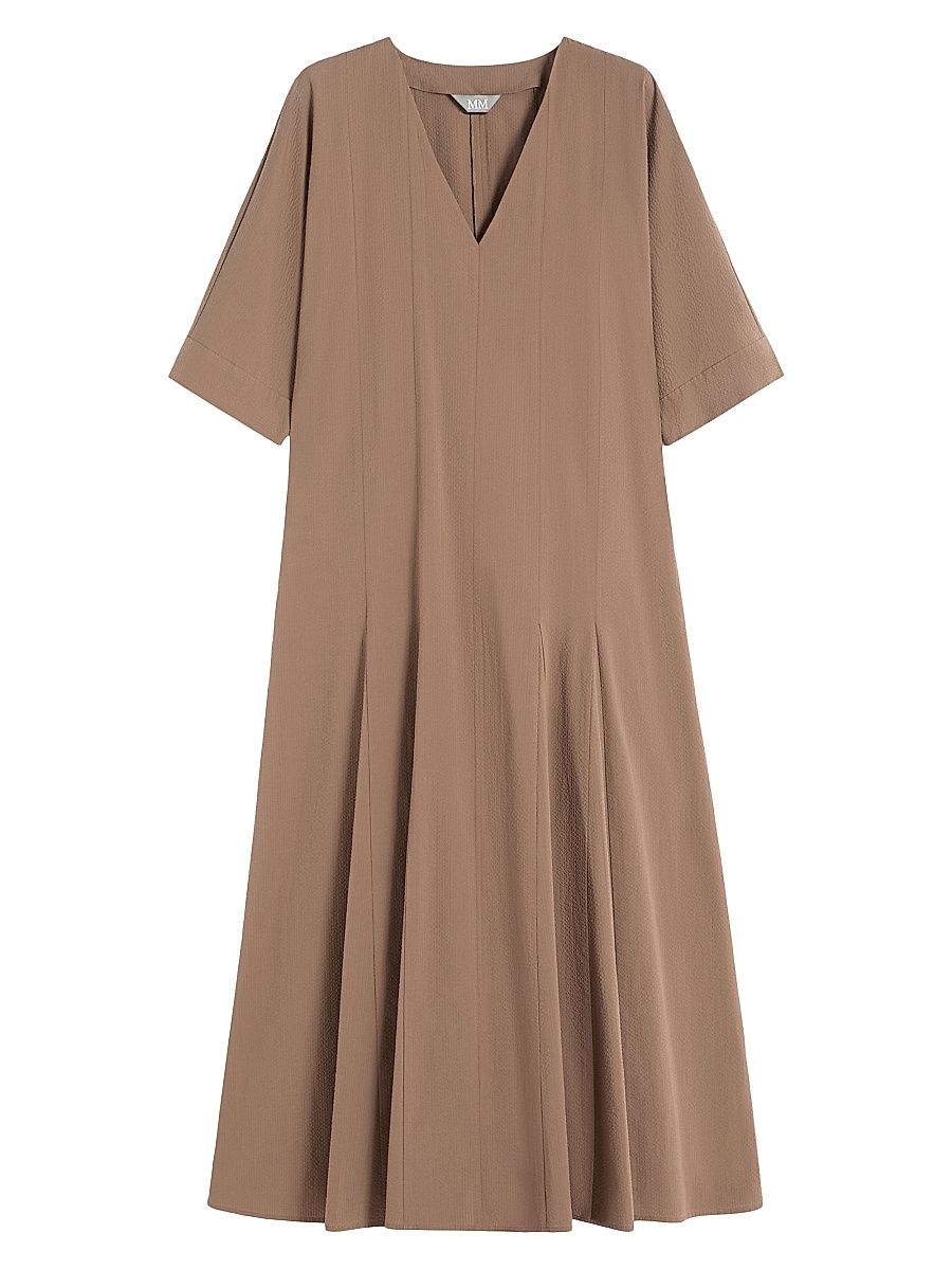 Women's Cotton Seersucker V Neck Dress - Hazelnut Brown - Size 16