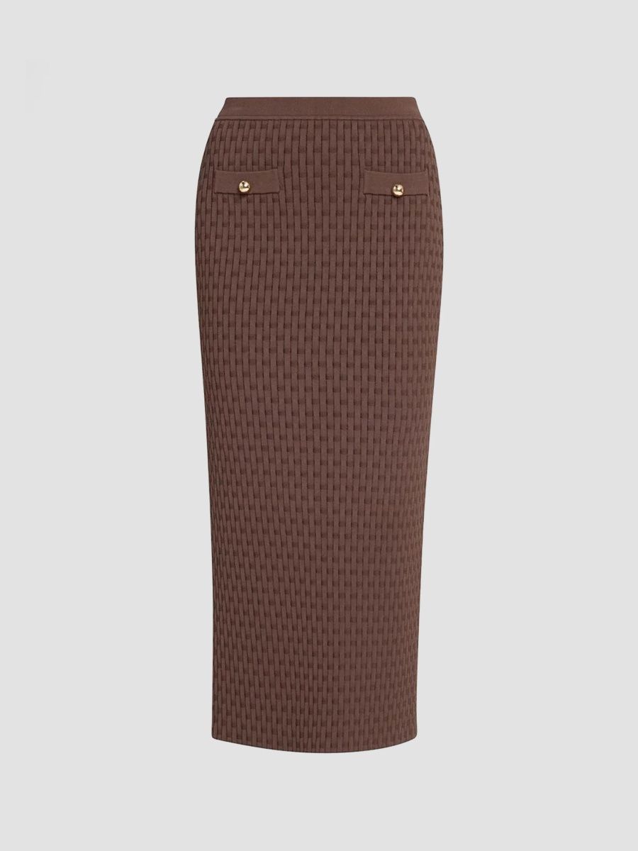 Toccin Women's Textured Compact Knit Pencil Skirt - Espresso - Size XL