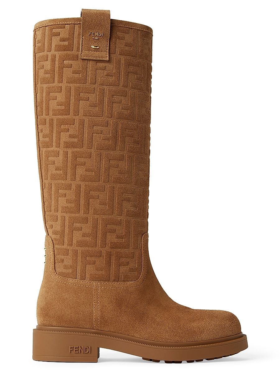 Women's Filo Monogram Suede Knee Boots - Bronze - Size 11.5