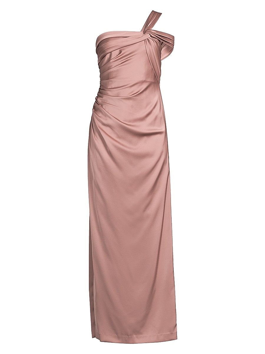 Women's Draped One-Shoulder Satin Column Gown - Warm Cameo - Size 8