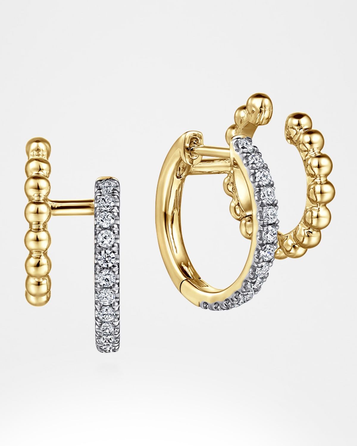 14K Yellow Gold Diamond Huggie and Bujukan Cuff Earrings