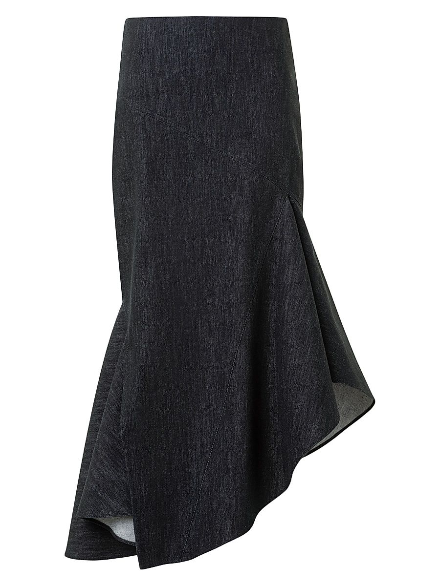 Women's Denim Asymmetric Midi-Skirt - Black Denim - Size 14