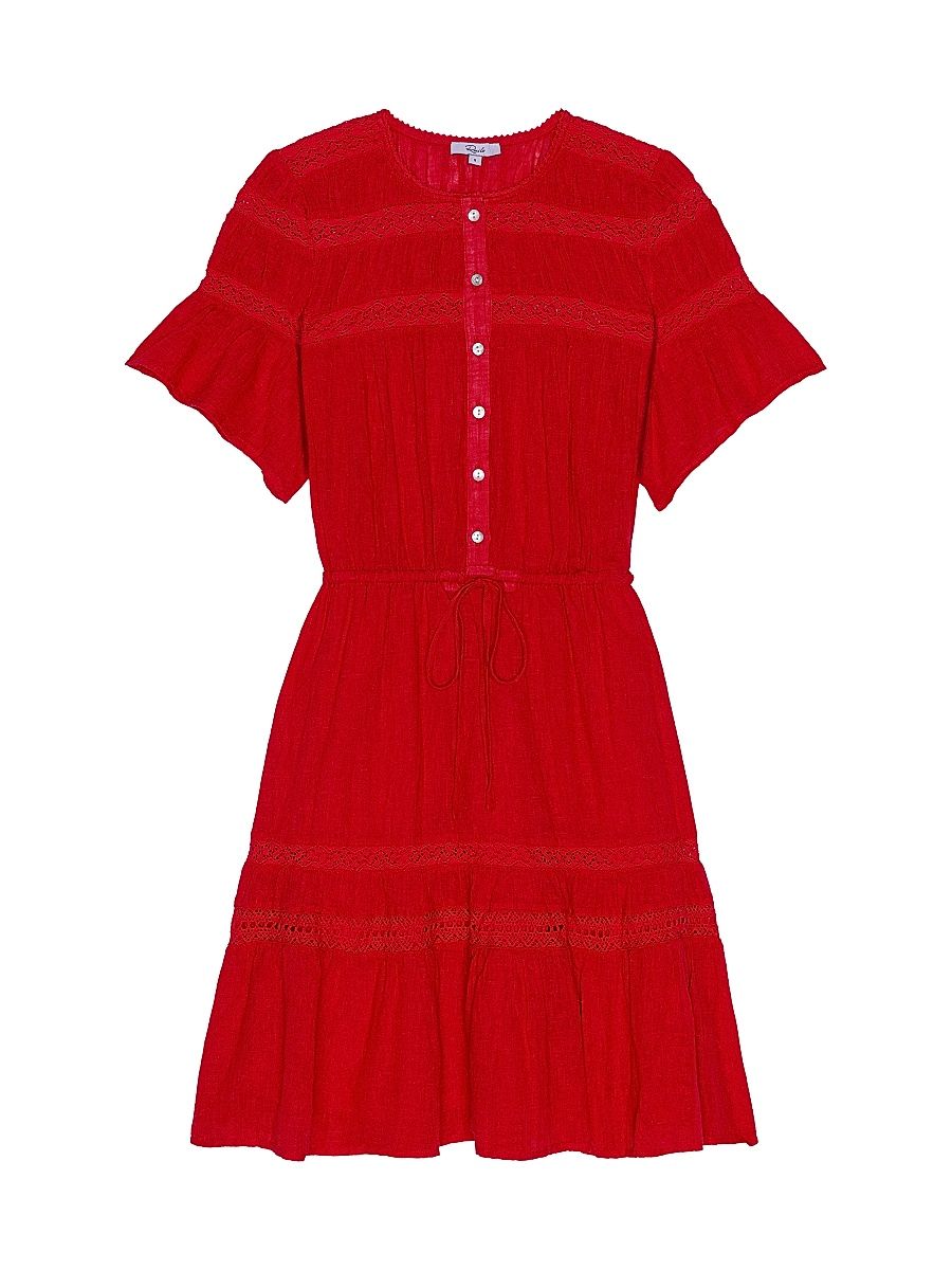 Women's Winslow Linen-Blend A-Line Minidress - Tomato - Size Large
