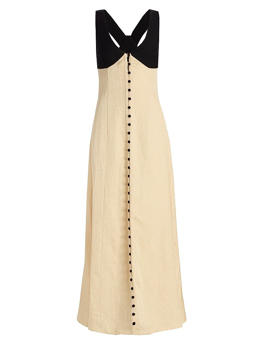 Women's Row, Row, Row Your Buttons Linen-Blend Maxi Dress - Buttercream - Size 2