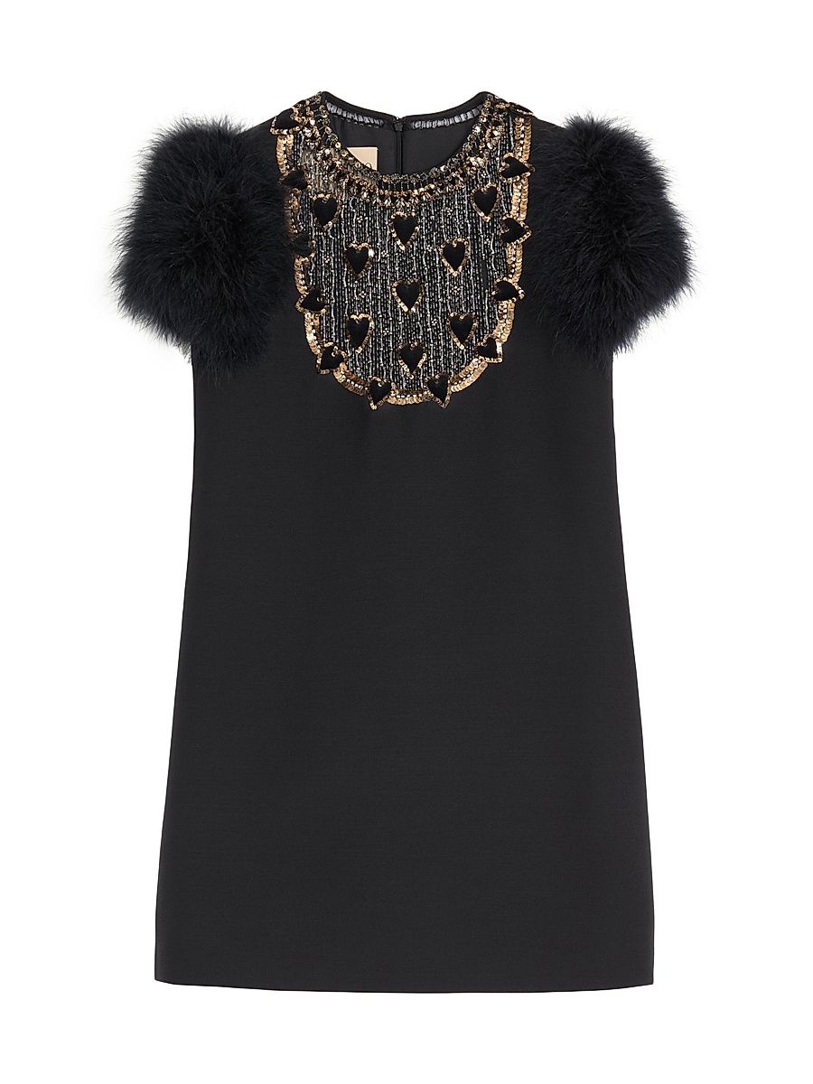 Women's Embroidered Crepe Couture Short Dress - Black - Size 8