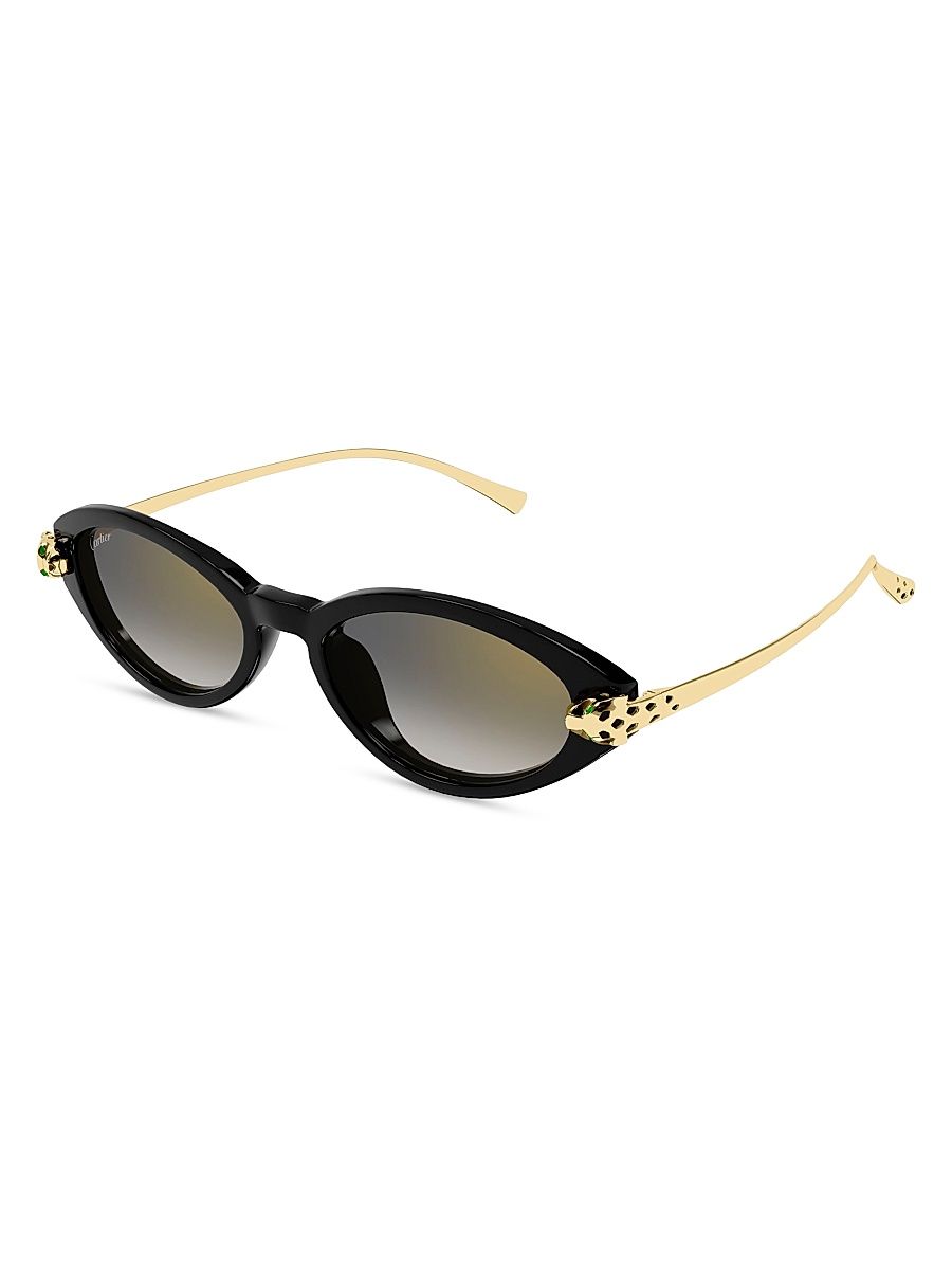 Women's Panthère Classic 52MM 24K-Gold-Plated Oval Sunglasses - Gold Black