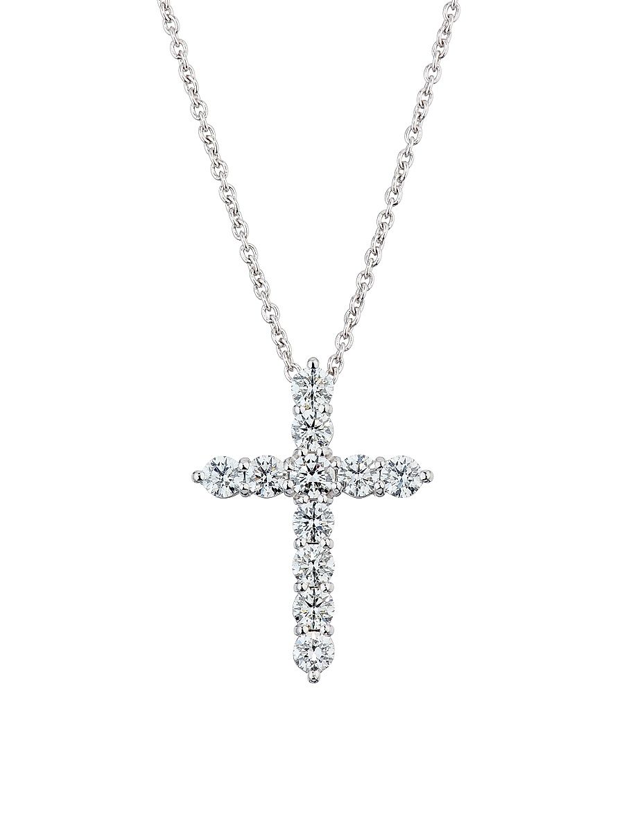Women's Tiny Treasures Large Cross 18K Gold, 1.77 TCW Diamond & Ruby Necklace - White Gold
