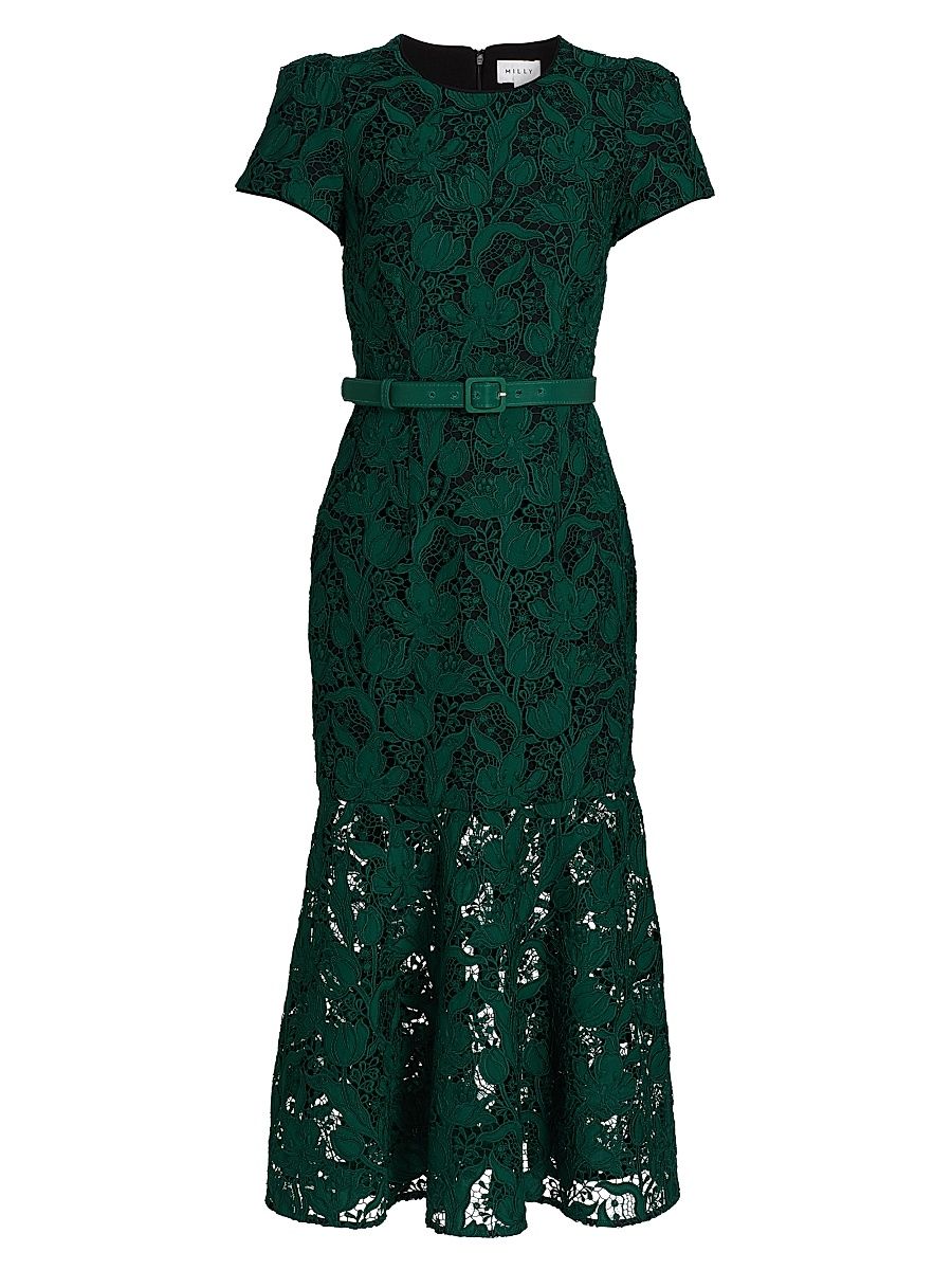 Women's Tahlia Tulip Garden Lace Midi-Dress - Dark Green - Size 4